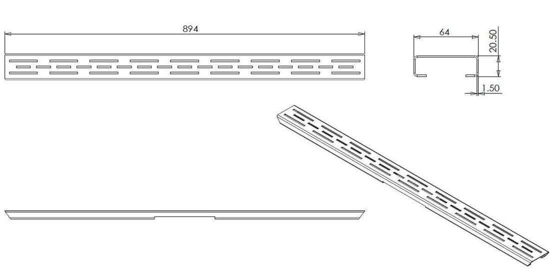 Afzonderlijk standaardrooster Wiesbaden voor 3e generatie doucheafvoer 90 cm in matzwart