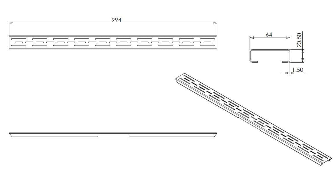 Afzonderlijk standaard rooster Wiesbaden voor 3e generatie doucheafvoer 100 cm in matzwart