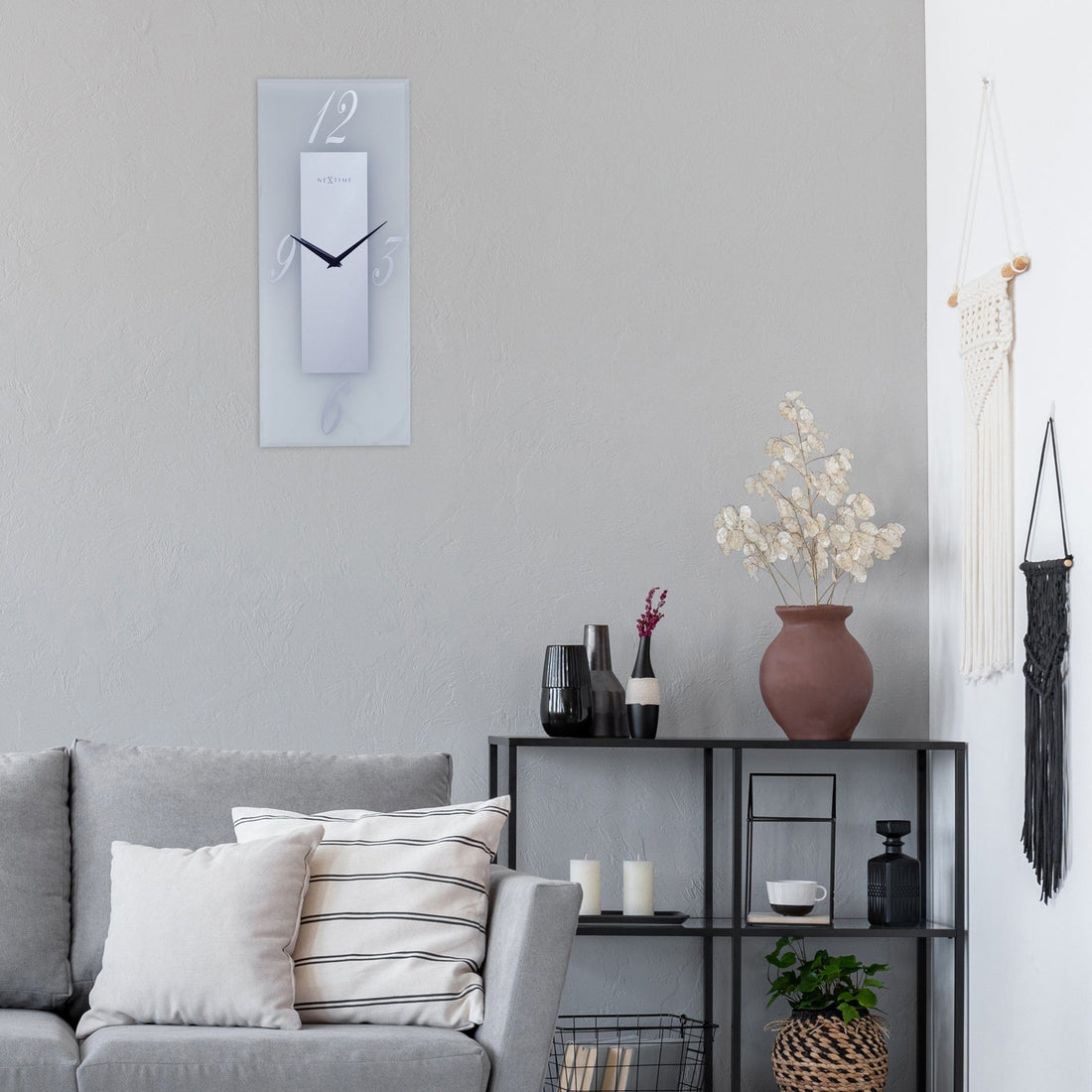 Wall clock 20x50cm - Silent - Glass - Frosted/Mirror - "Dali" - Goat Corp