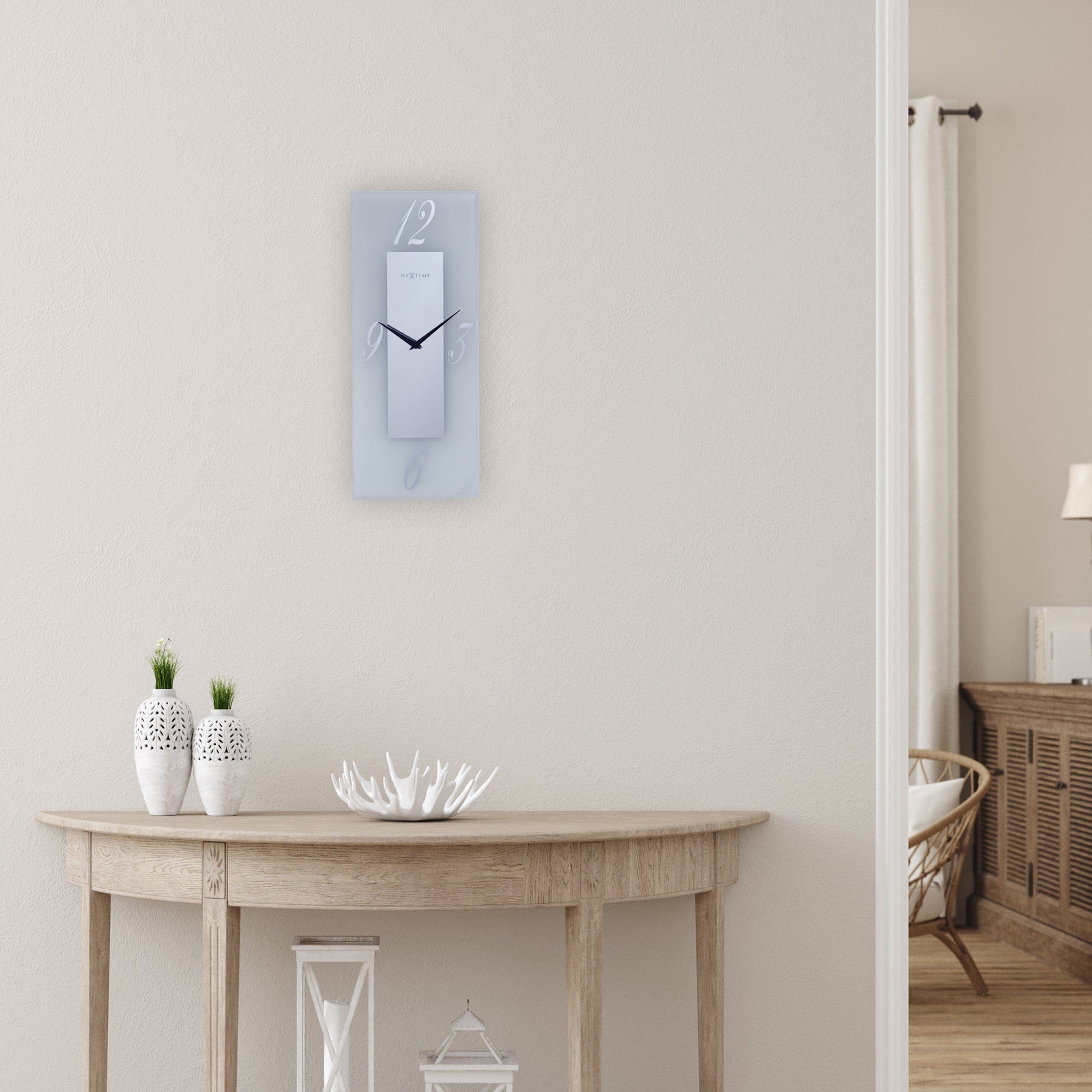 Wall clock 20x50cm - Silent - Glass - Frosted/Mirror - "Dali" - Goat Corp