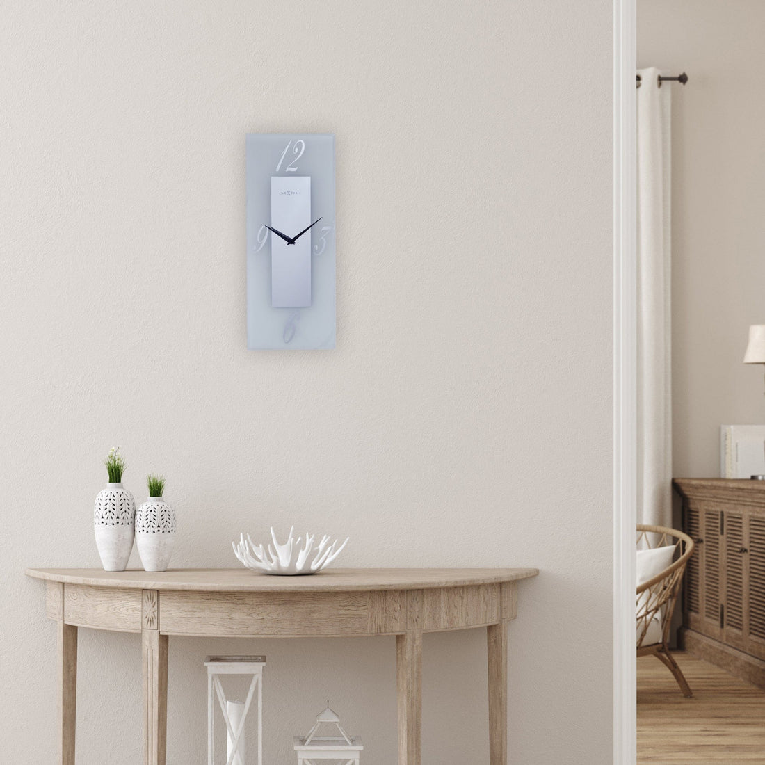 Wall clock 20x50cm - Silent - Glass - Frosted/Mirror - "Dali" - Goat Corp