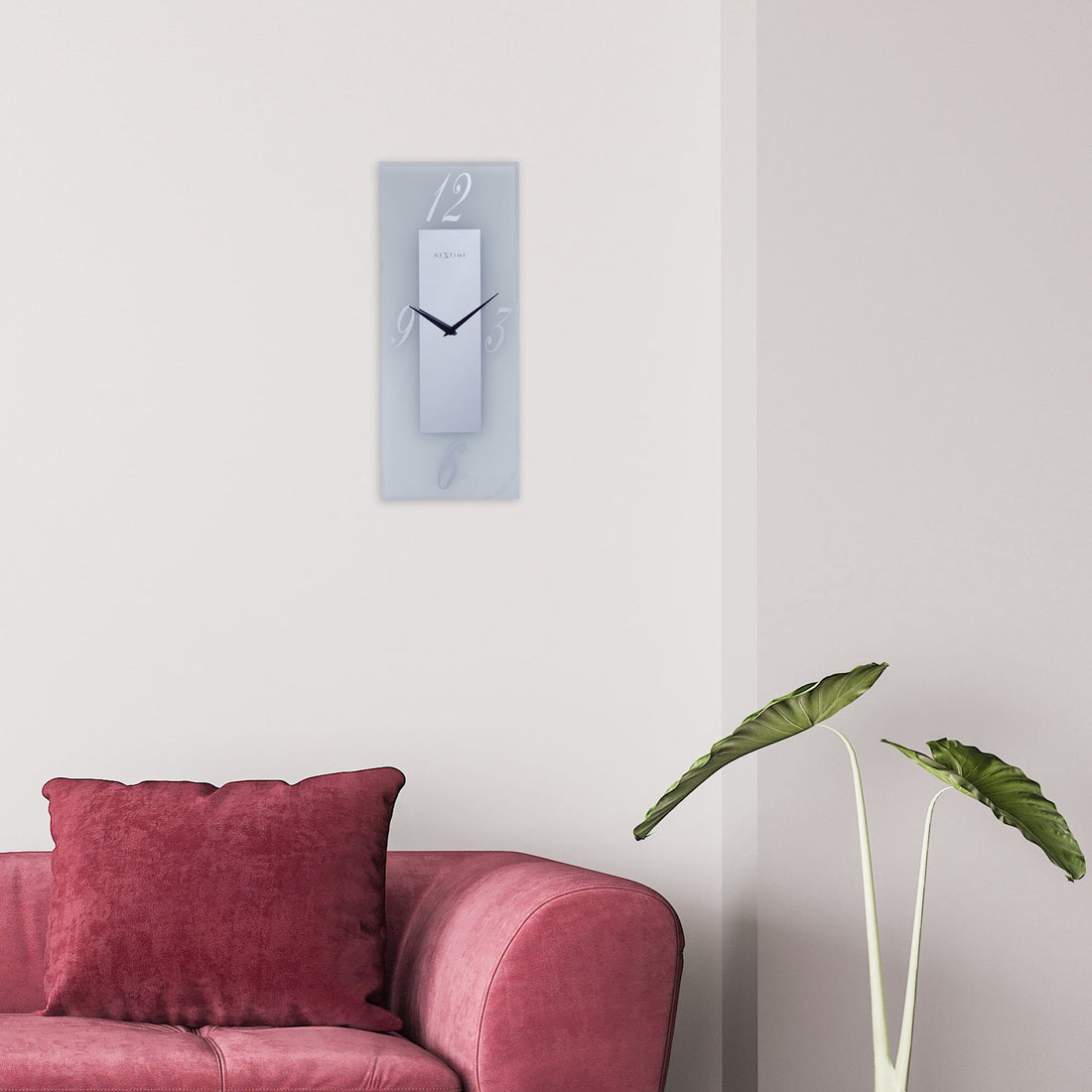 Wall clock 20x50cm - Silent - Glass - Frosted/Mirror - "Dali" - Goat Corp