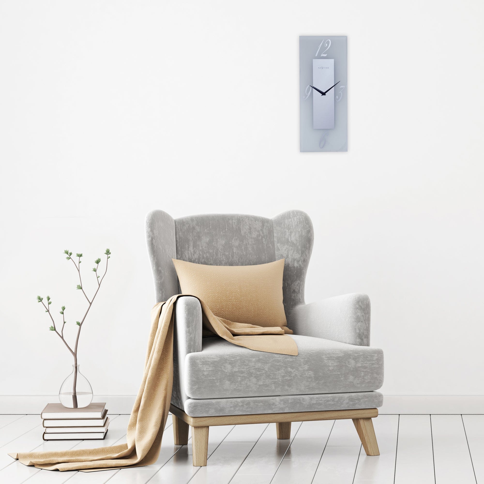 Wall clock 20x50cm - Silent - Glass - Frosted/Mirror - "Dali" - Goat Corp