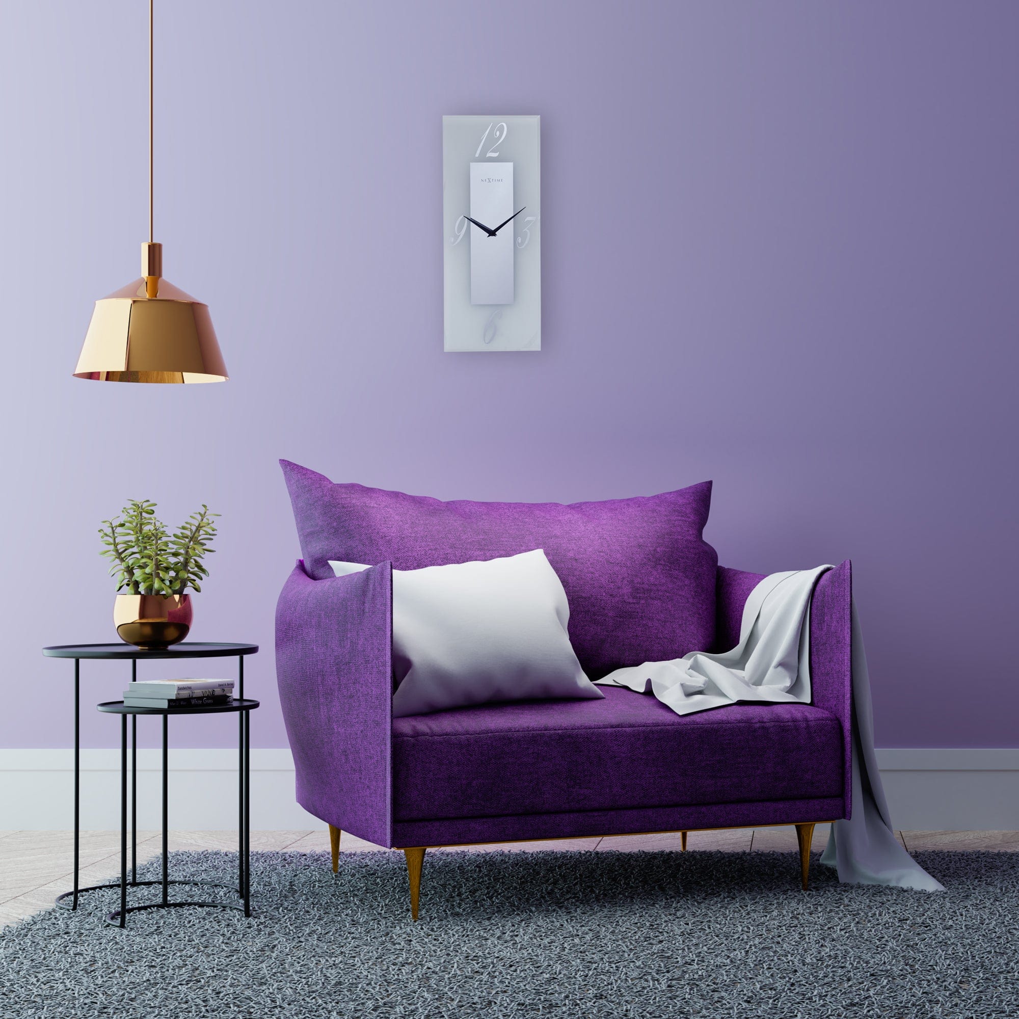 Wall clock 20x50cm - Silent - Glass - Frosted/Mirror - "Dali" - Goat Corp