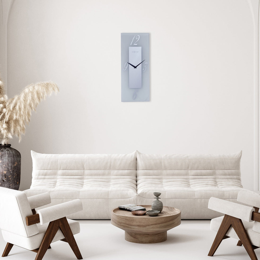 Wall clock 20x50cm - Silent - Glass - Frosted/Mirror - "Dali" - Goat Corp