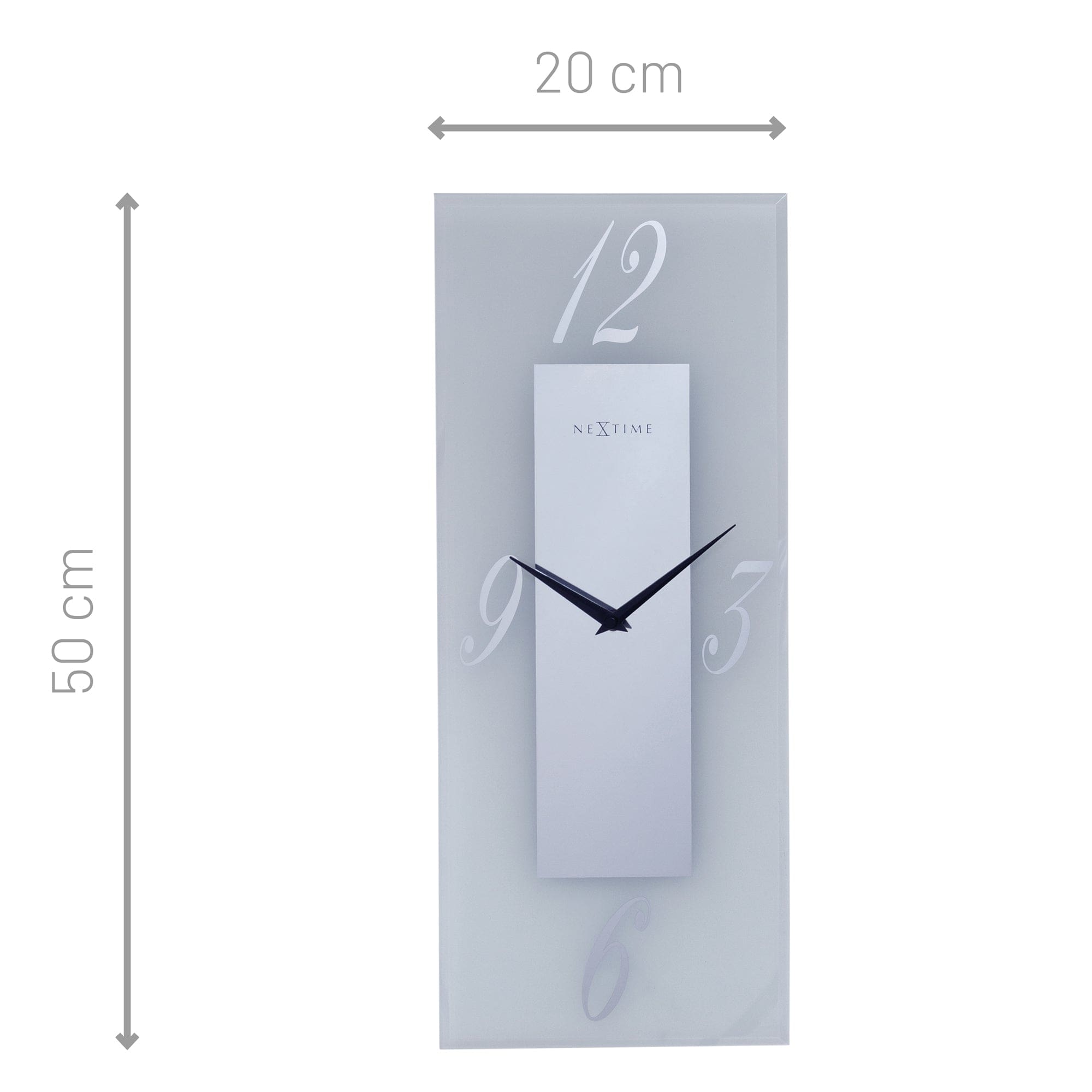 Wall clock 20x50cm - Silent - Glass - Frosted/Mirror - "Dali" - Goat Corp