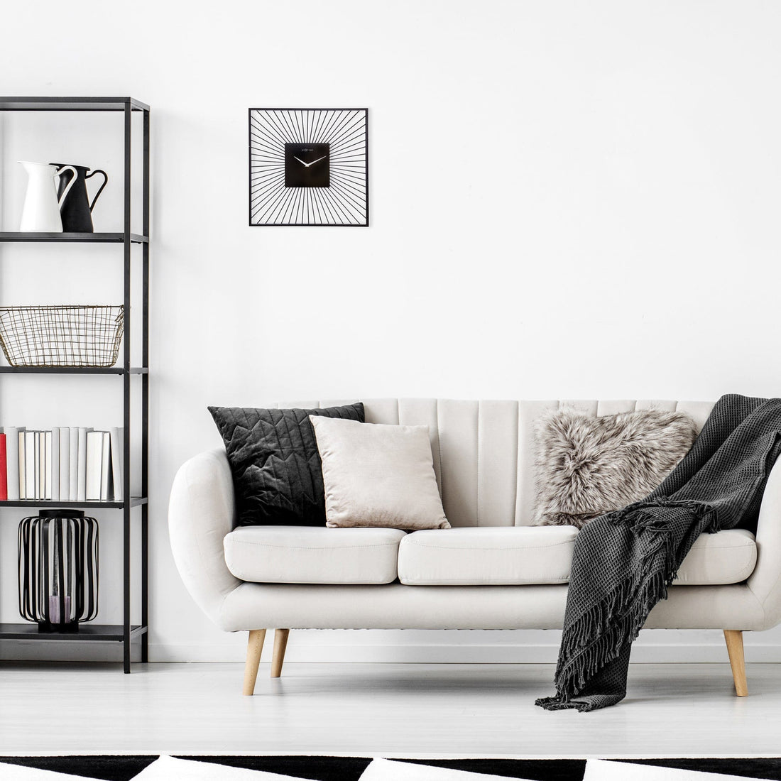 Wall Clock 45x45x15cm - Silent - Black - Metal - "Vasco Square" - Goat Corp