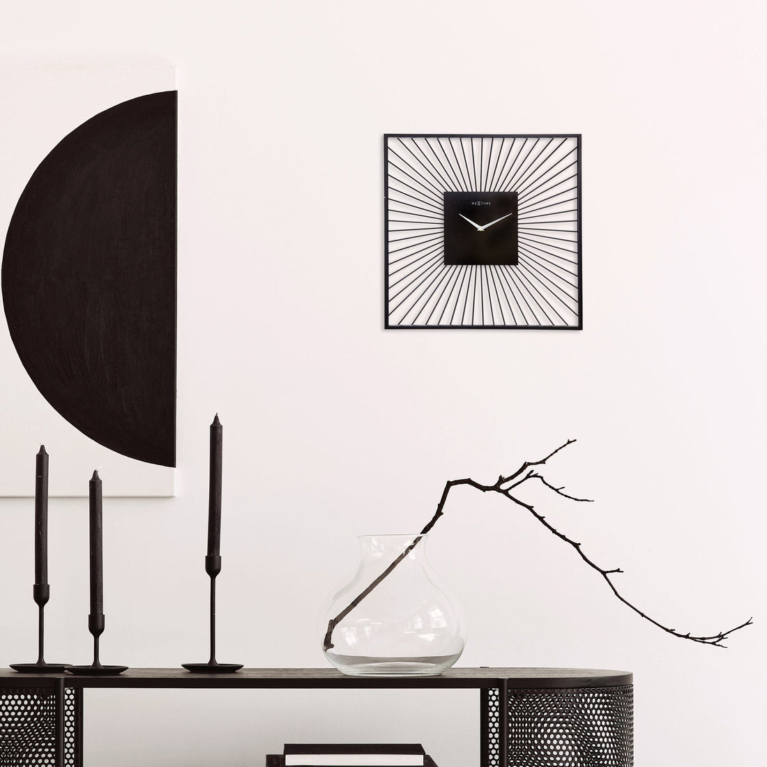 Wall Clock 45x45x15cm - Silent - Black - Metal - "Vasco Square" - Goat Corp