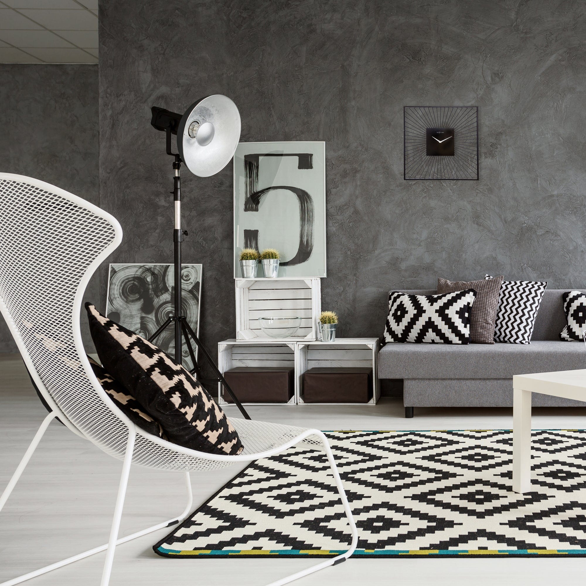 Wall Clock 45x45x15cm - Silent - Black - Metal - "Vasco Square" - Goat Corp