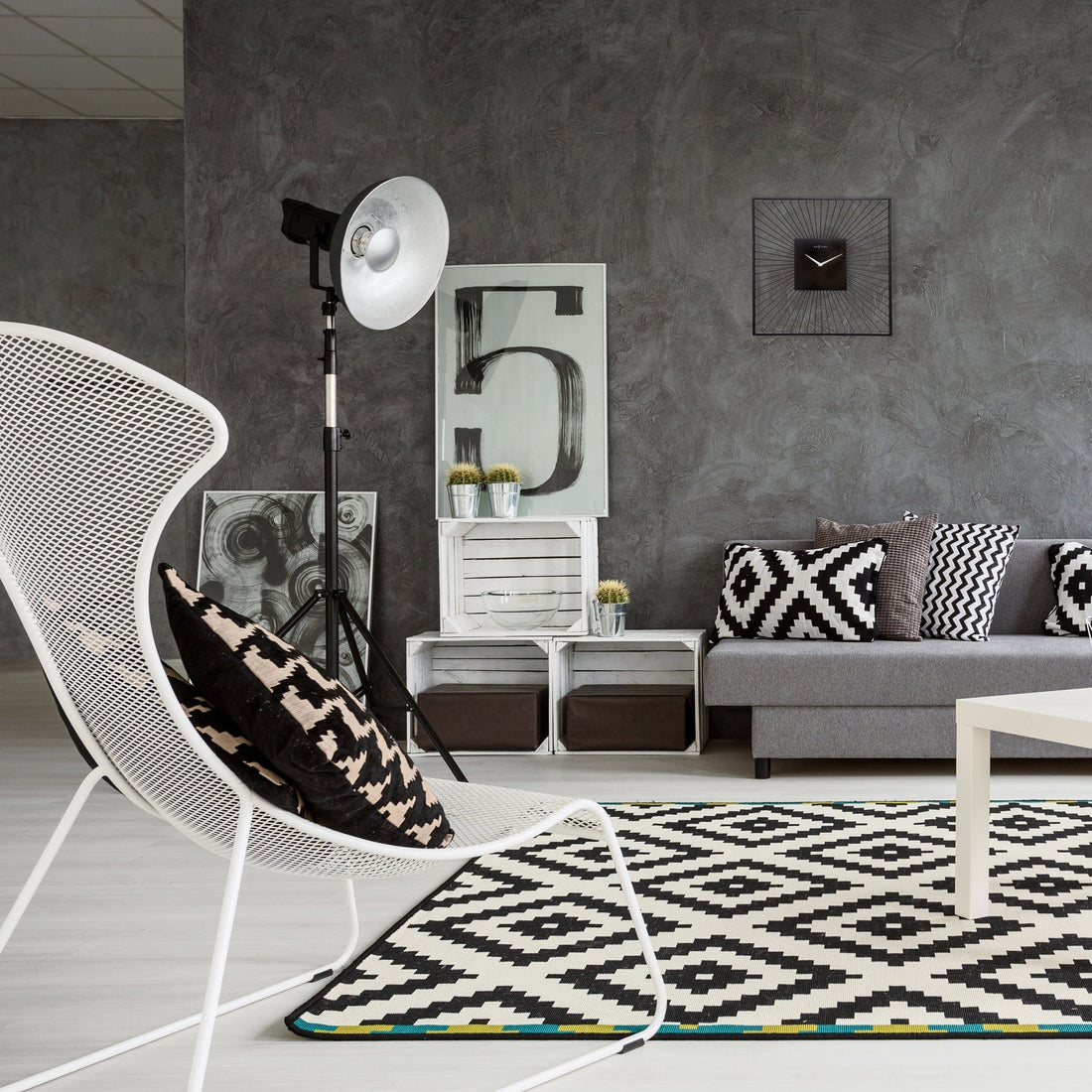 Wall Clock 45x45x15cm - Silent - Black - Metal - "Vasco Square" - Goat Corp