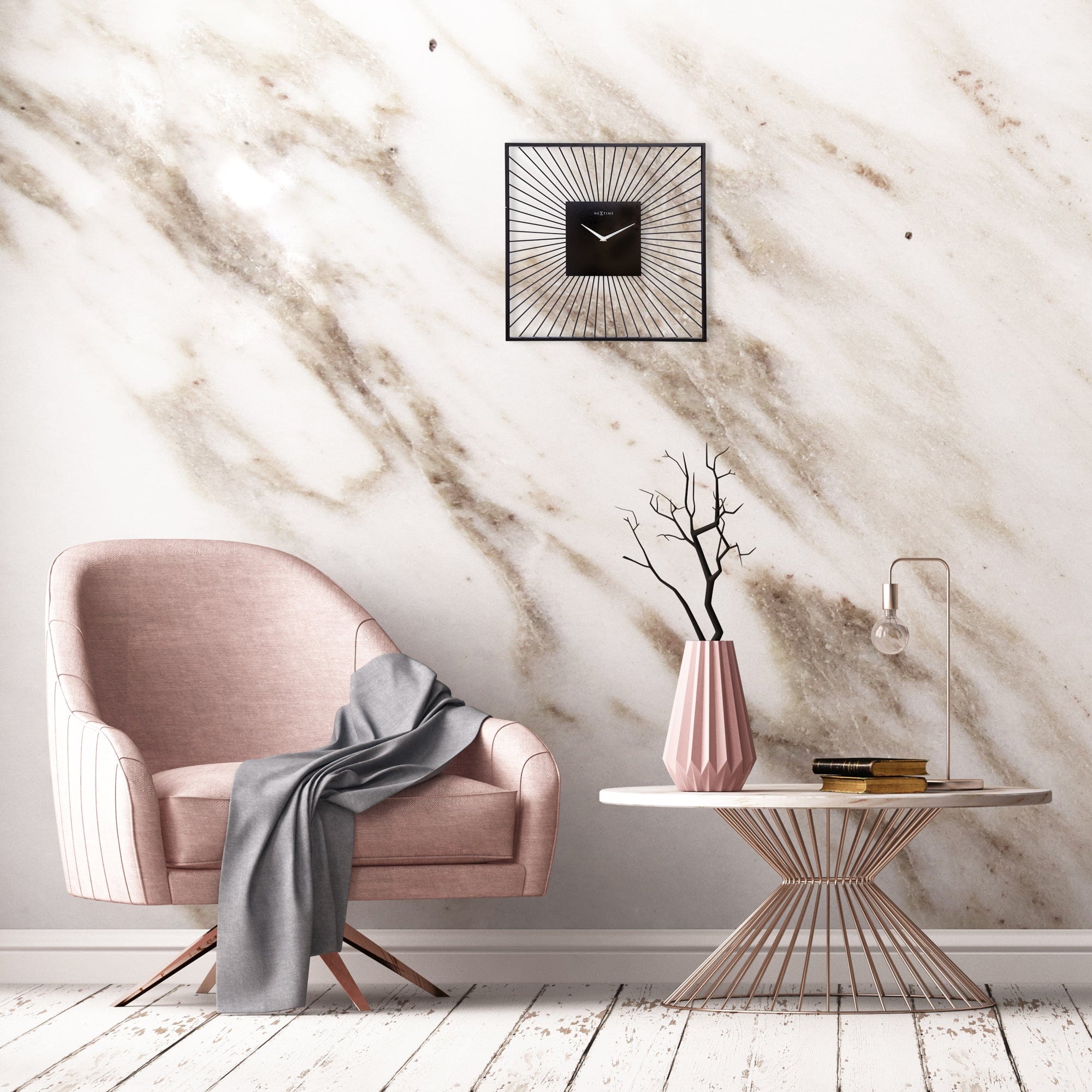 Wall Clock 45x45x15cm - Silent - Black - Metal - "Vasco Square" - Goat Corp