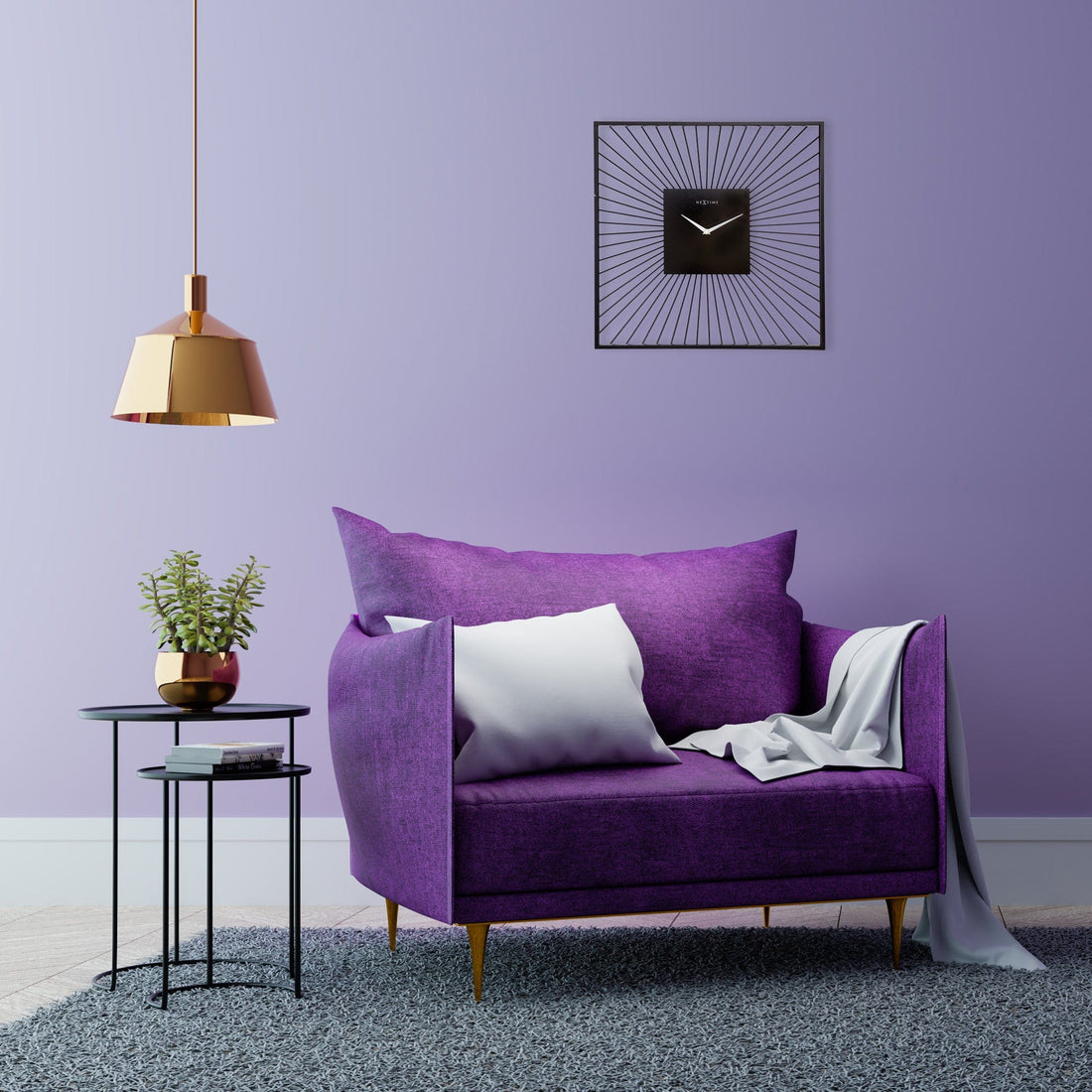 Wall Clock 45x45x15cm - Silent - Black - Metal - "Vasco Square" - Goat Corp