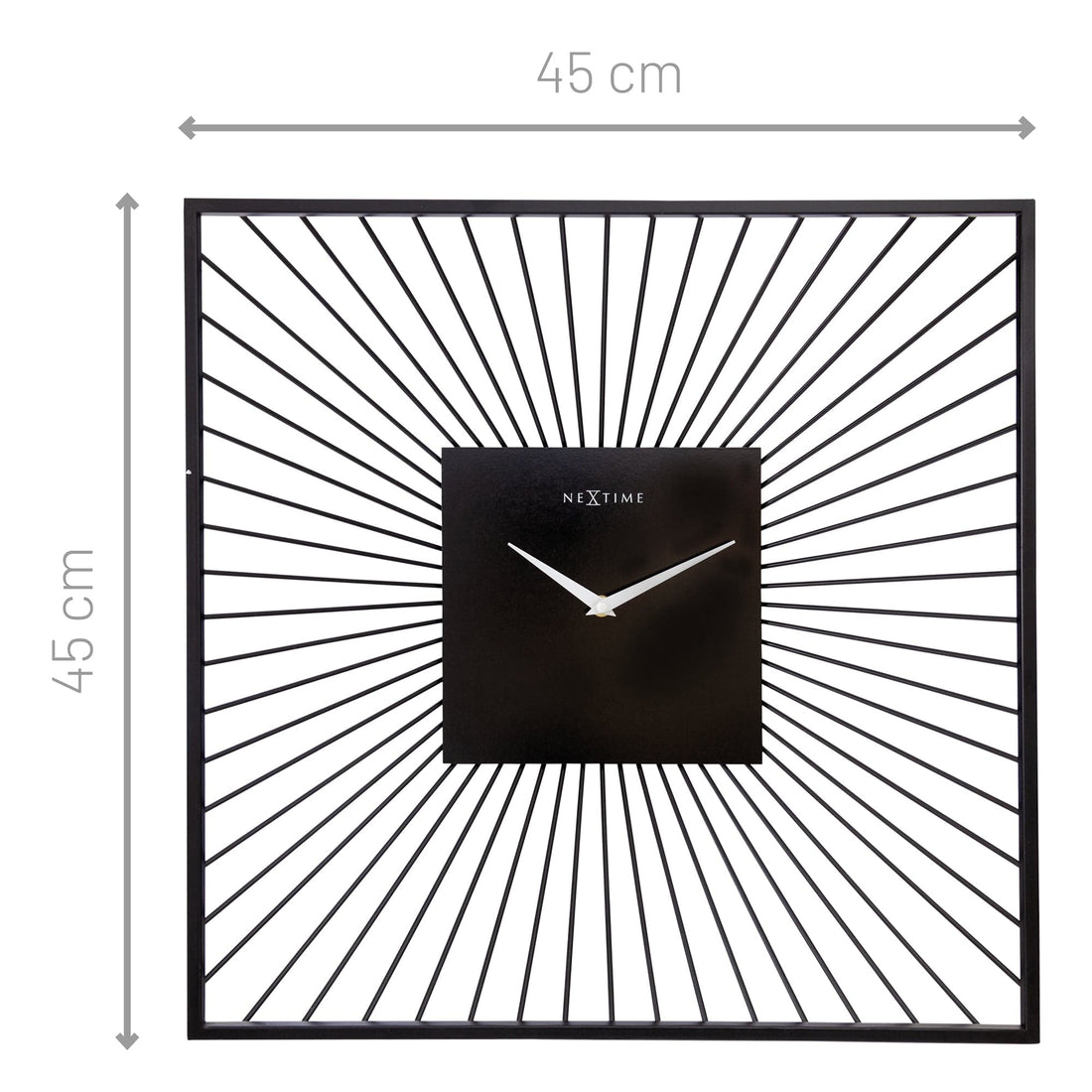 Wall Clock 45x45x15cm - Silent - Black - Metal - "Vasco Square" - Goat Corp