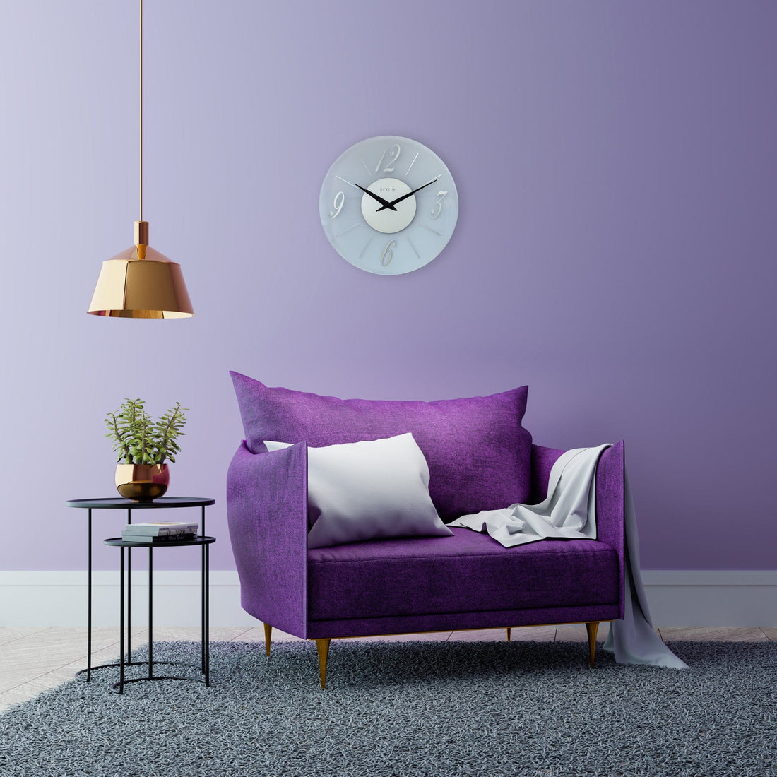 Wall clock 43cm - Silent - Glass - Frosted/Mirror - "Dali Round" - Goat Corp