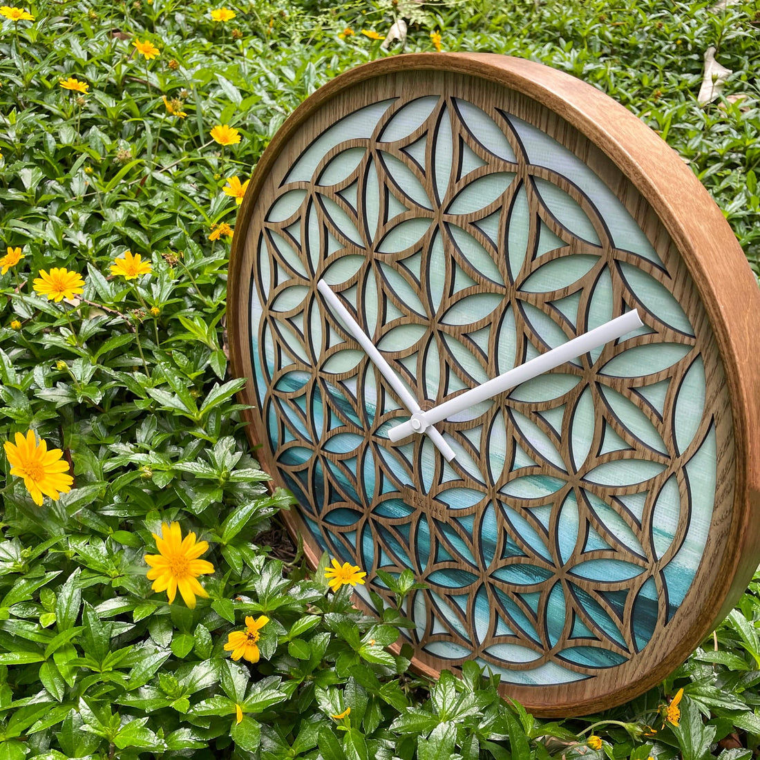 Wall clock 40cm - Silent - Green - Wood  -"Concord" - Goat Corp