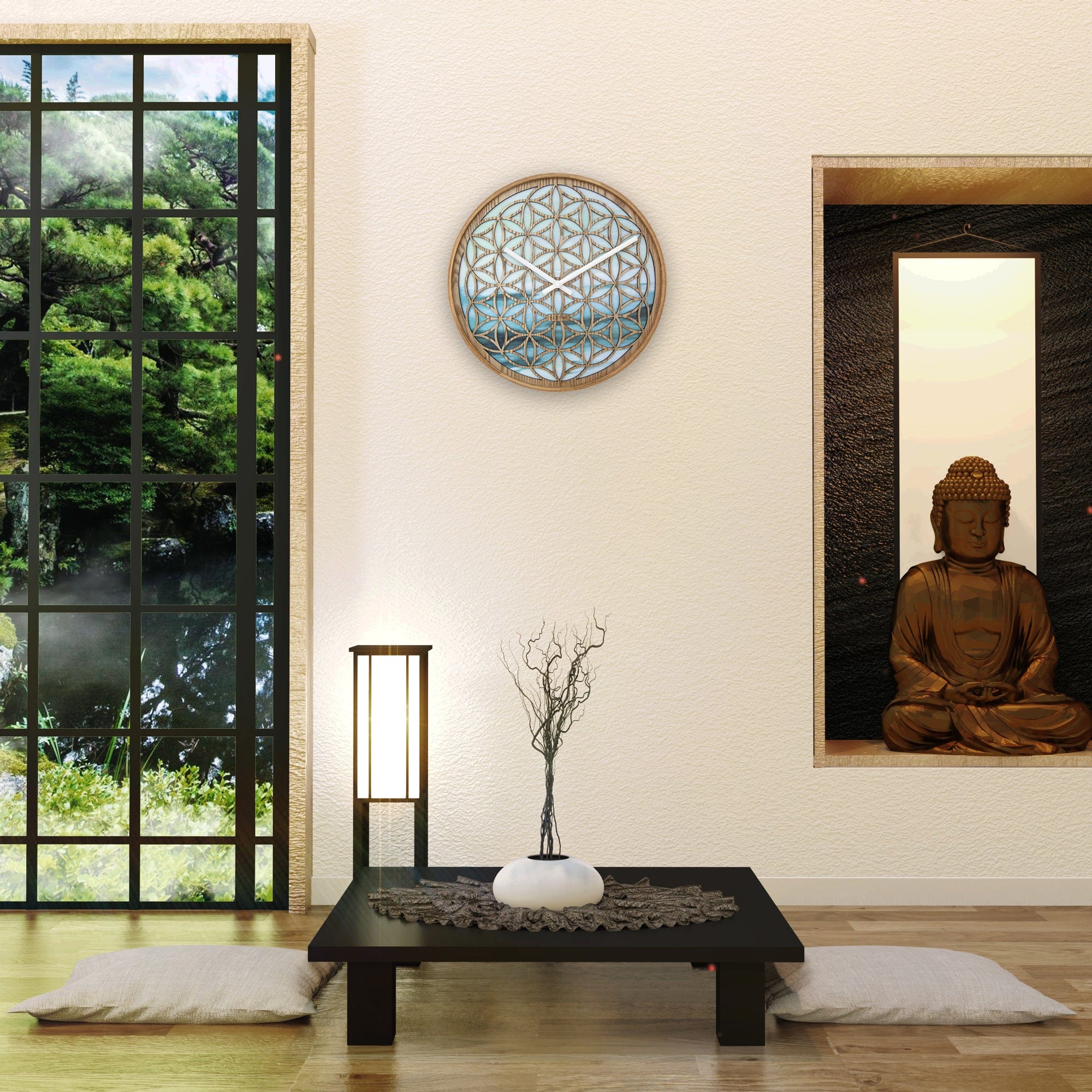 Wall clock 40cm - Silent - Green - Wood  -"Concord" - Goat Corp