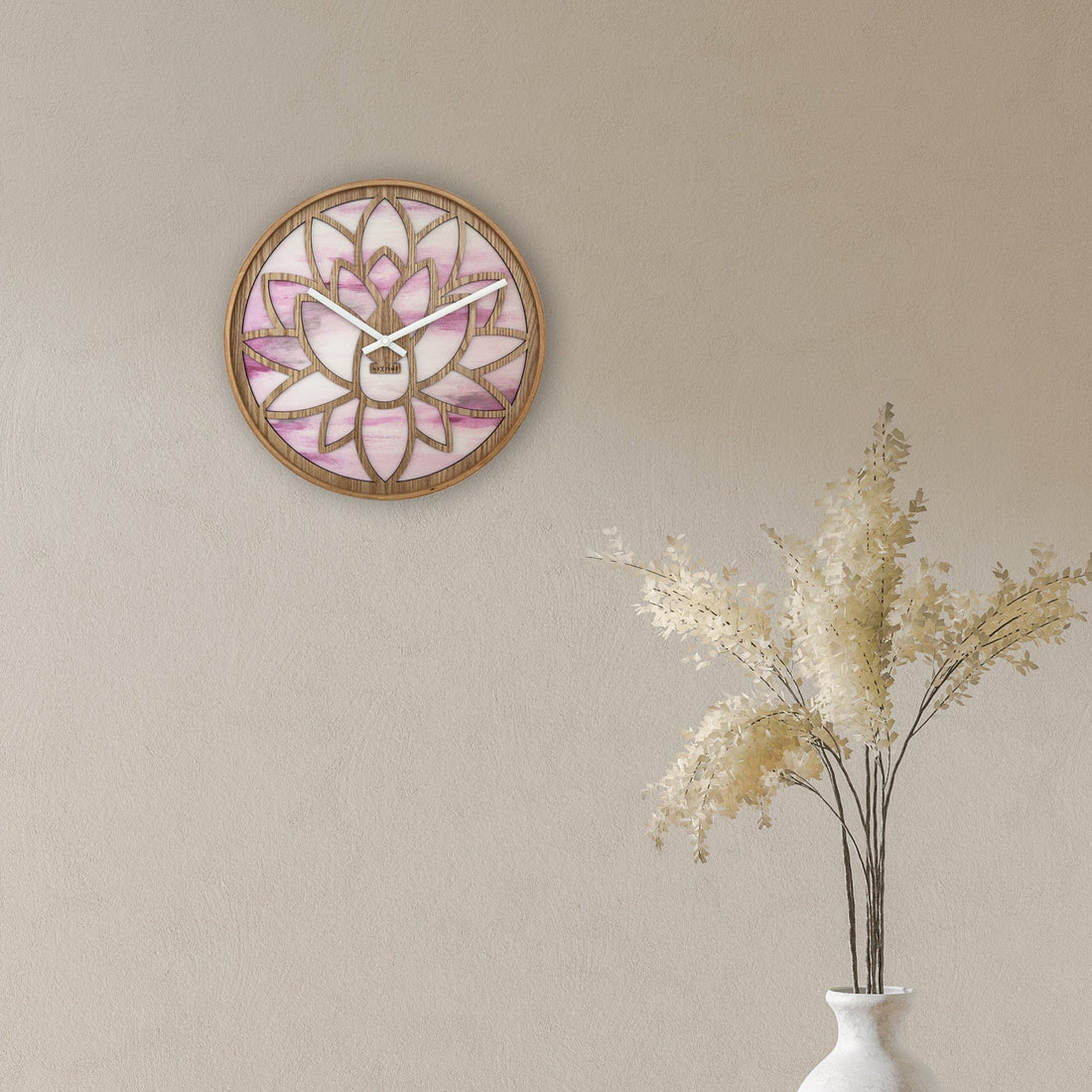 Wall clock 40cm - Silent - Pink - Wood - "Lotus" - Goat Corp