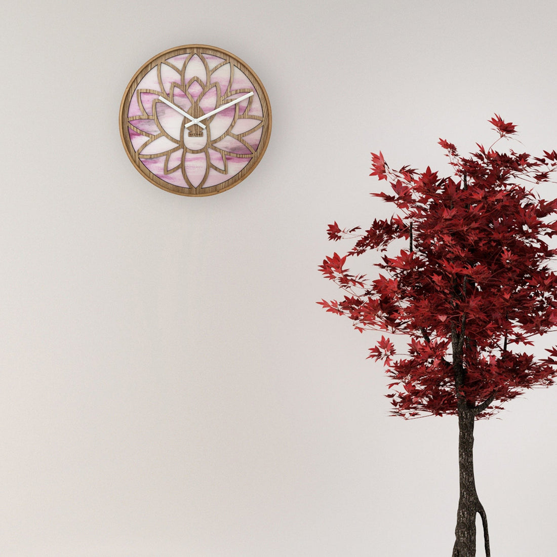 Wall clock 40cm - Silent - Pink - Wood - "Lotus" - Goat Corp
