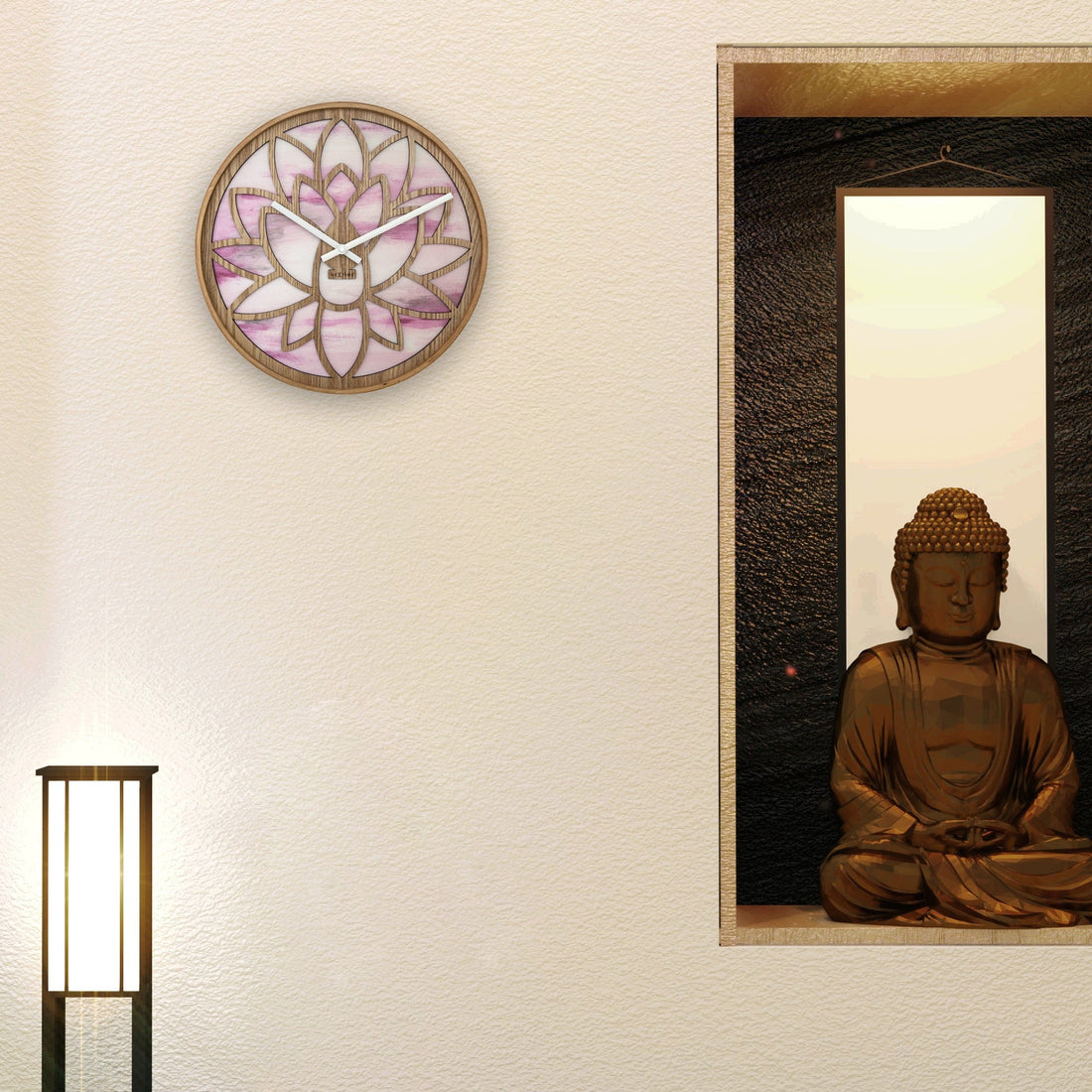 Wall clock 40cm - Silent - Pink - Wood - "Lotus" - Goat Corp