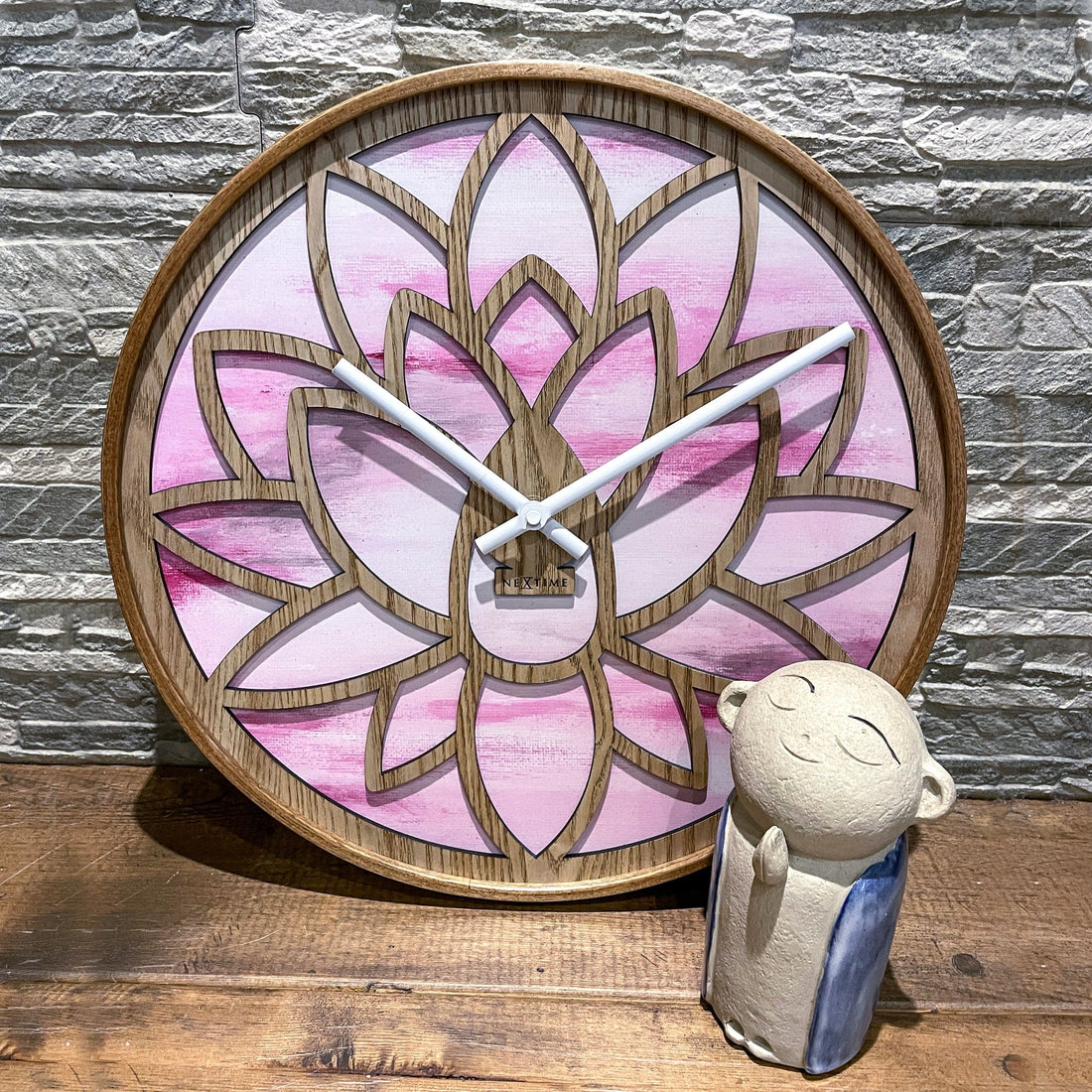 Wall clock 40cm - Silent - Pink - Wood - "Lotus" - Goat Corp
