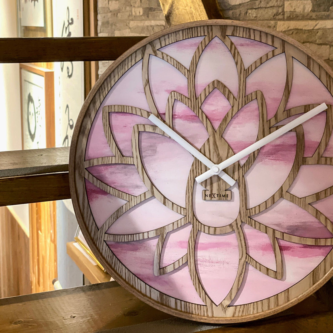 Wall clock 40cm - Silent - Pink - Wood - "Lotus" - Goat Corp
