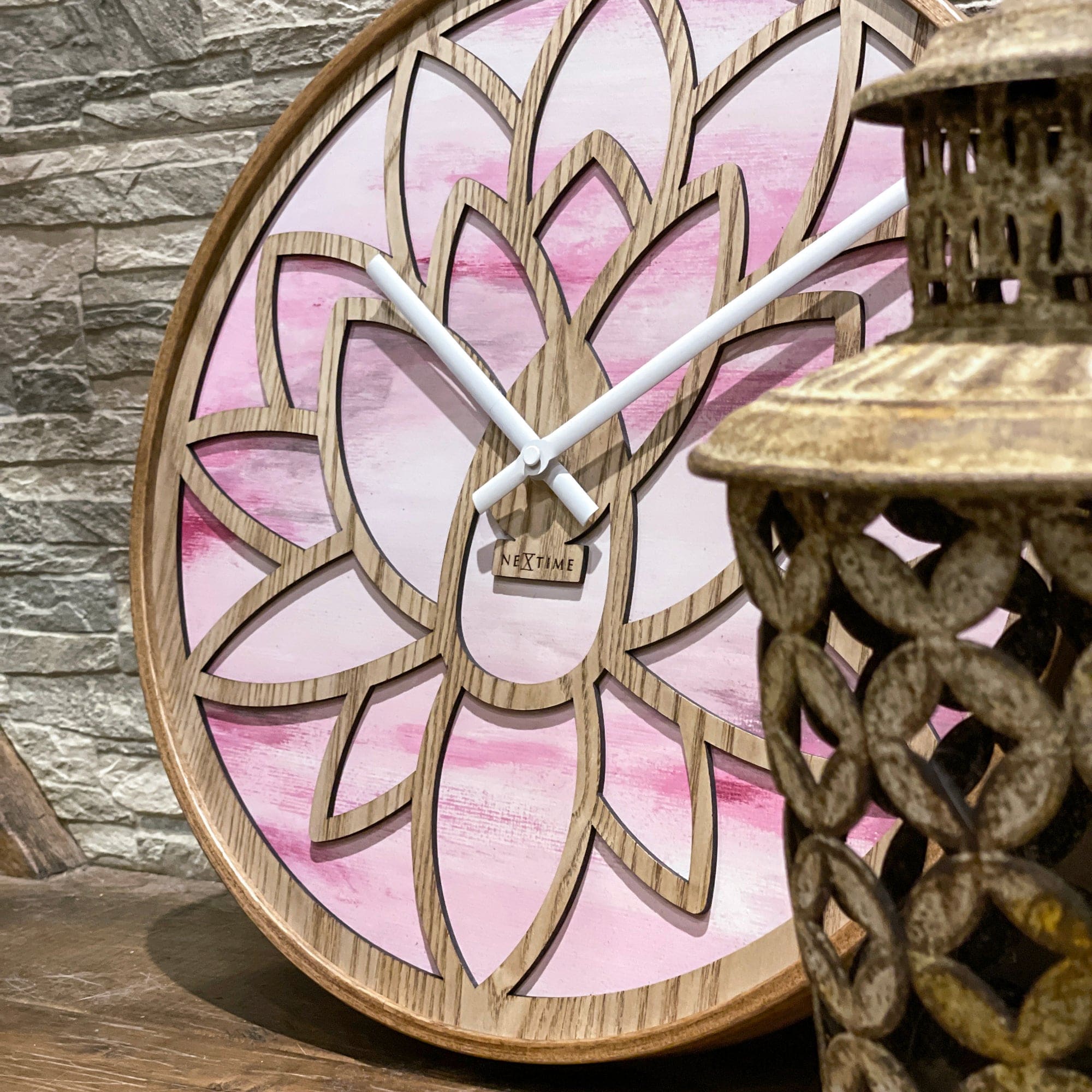 Wall clock 40cm - Silent - Pink - Wood - "Lotus" - Goat Corp