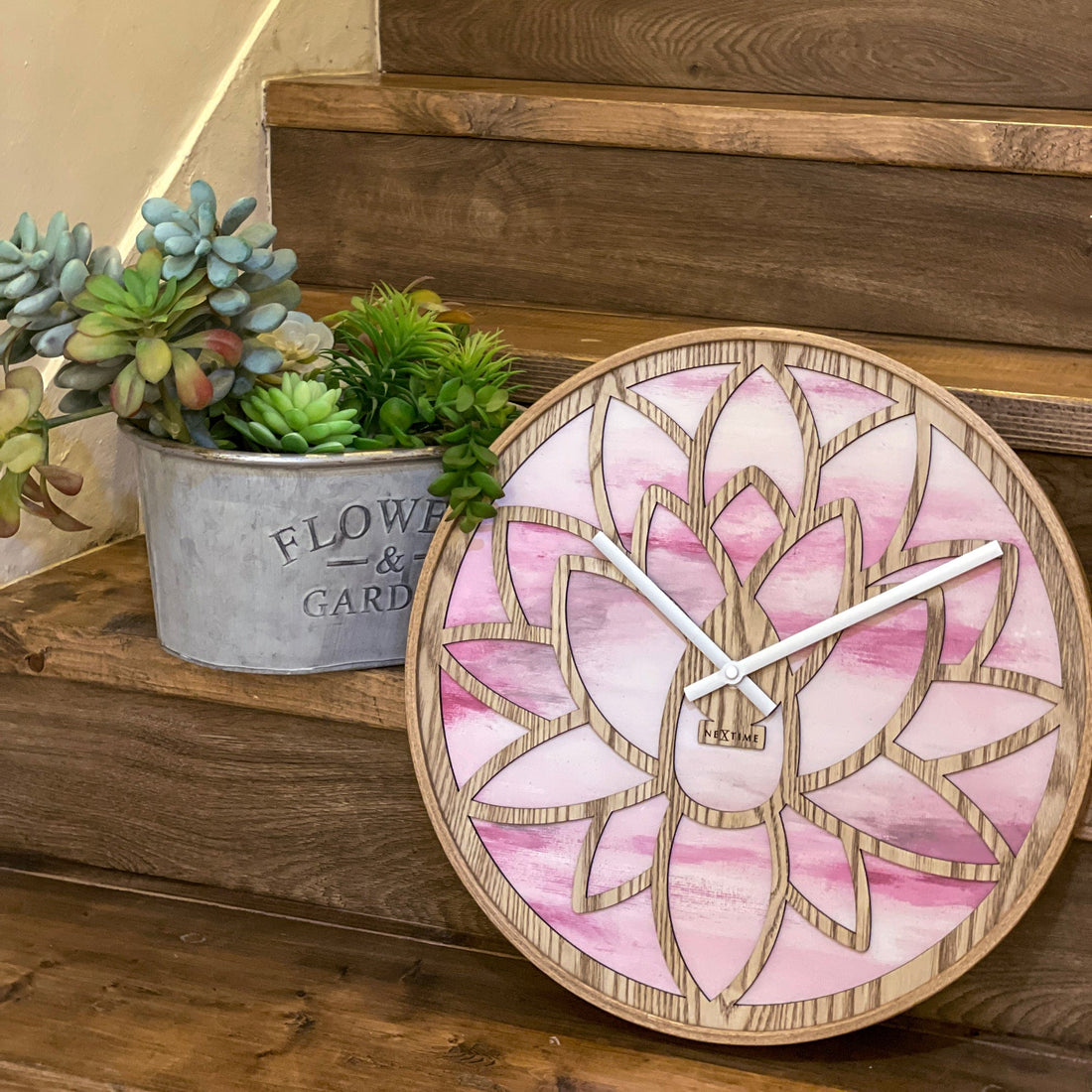 Wall clock 40cm - Silent - Pink - Wood - "Lotus" - Goat Corp