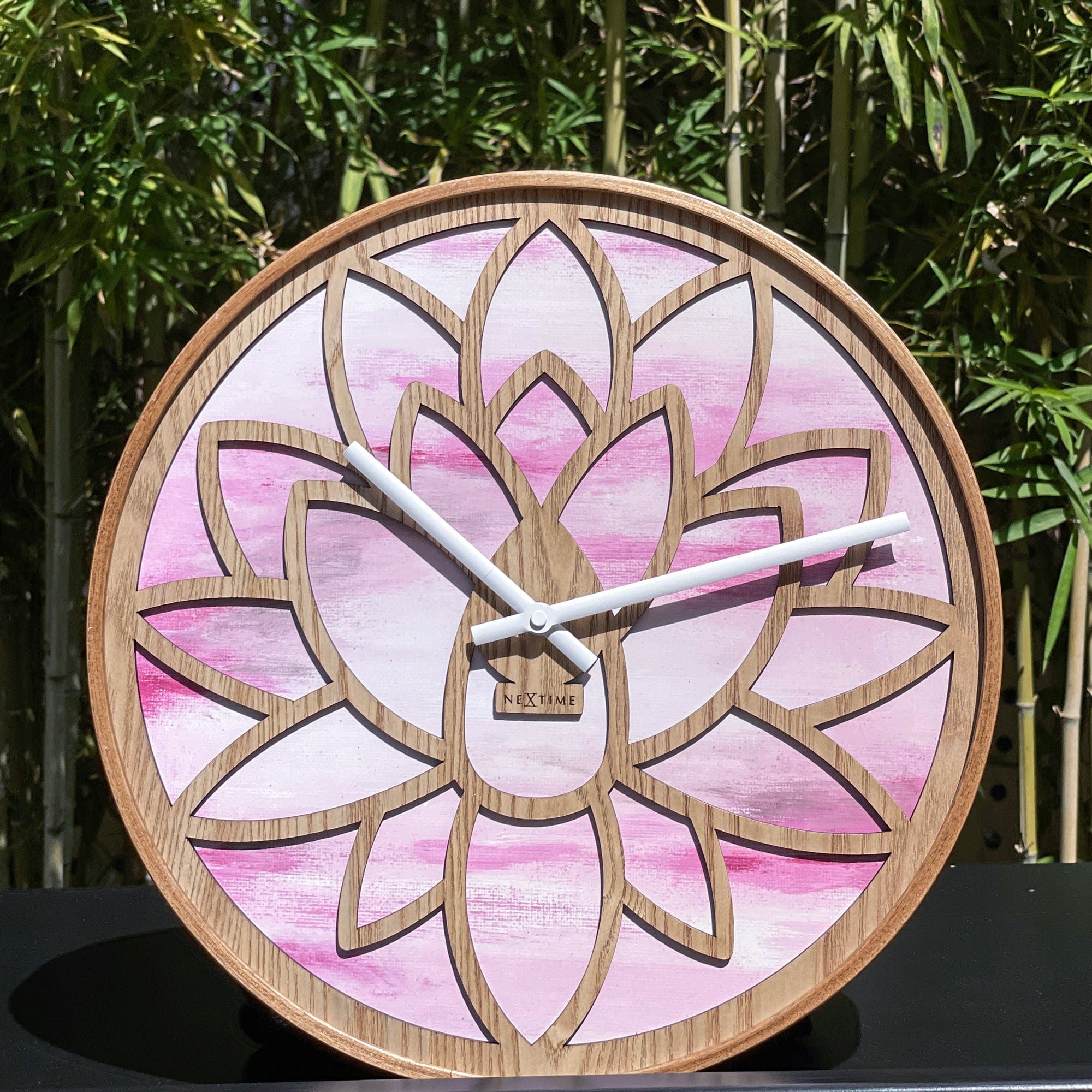 Wall clock 40cm - Silent - Pink - Wood - "Lotus" - Goat Corp