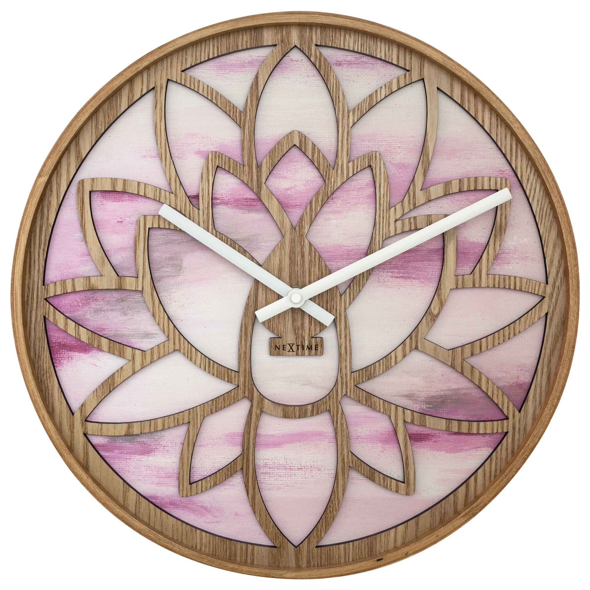 Wall clock 40cm - Silent - Pink - Wood - "Lotus" - Goat Corp