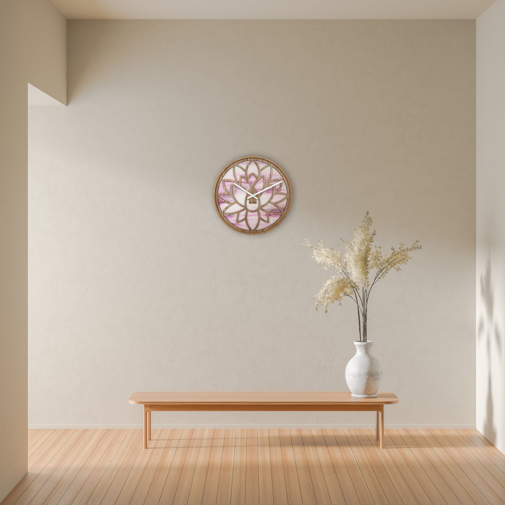 Wall clock 40cm - Silent - Pink - Wood - "Lotus" - Goat Corp