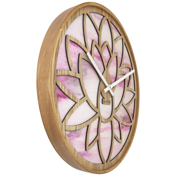 Wall clock 40cm - Silent - Pink - Wood - "Lotus" - Goat Corp