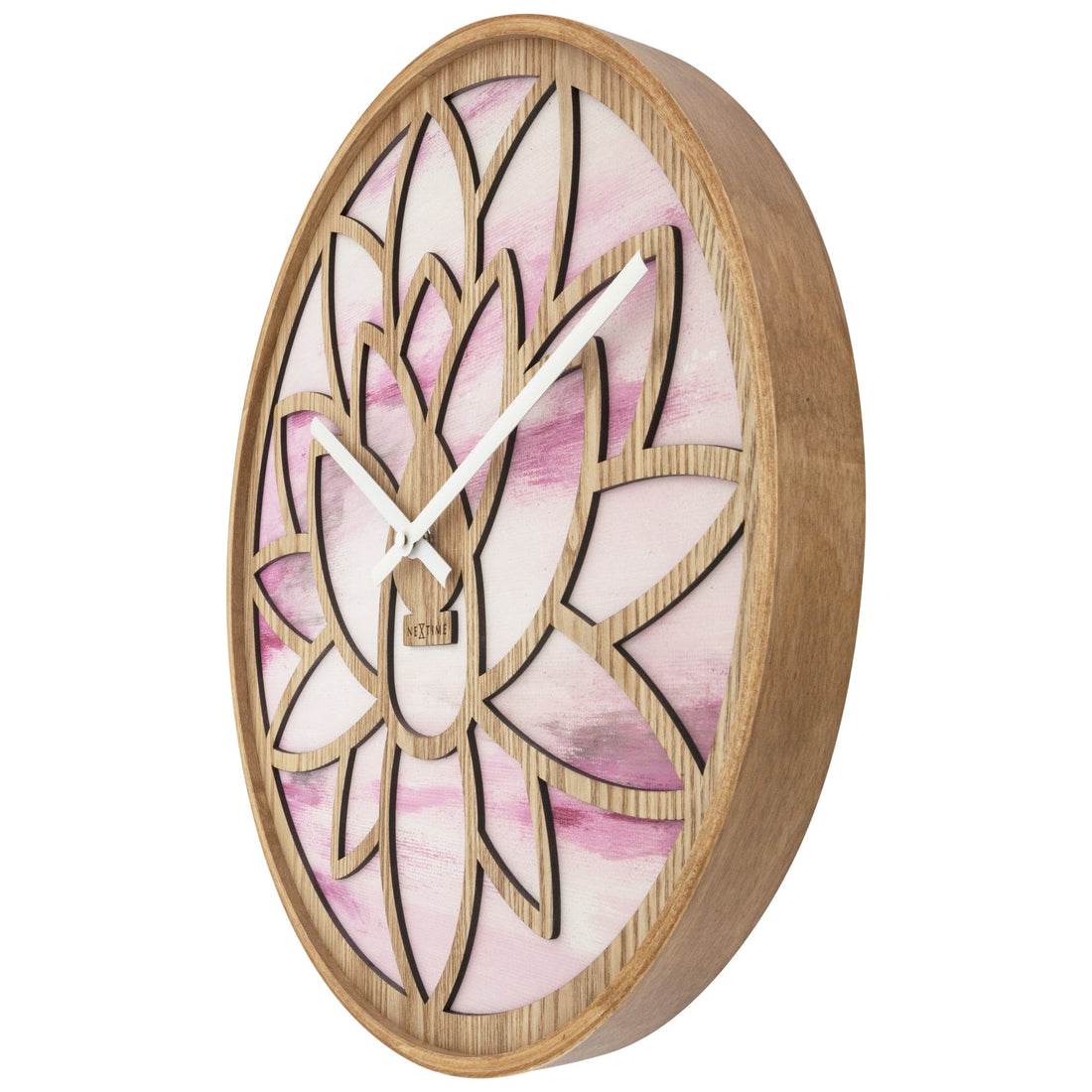 Wall clock 40cm - Silent - Pink - Wood - "Lotus" - Goat Corp
