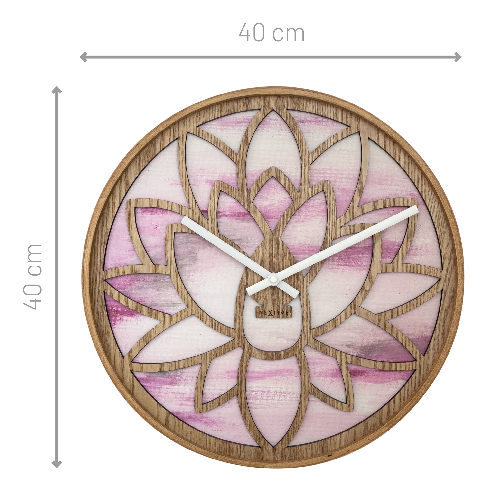 Wall clock 40cm - Silent - Pink - Wood - "Lotus" - Goat Corp