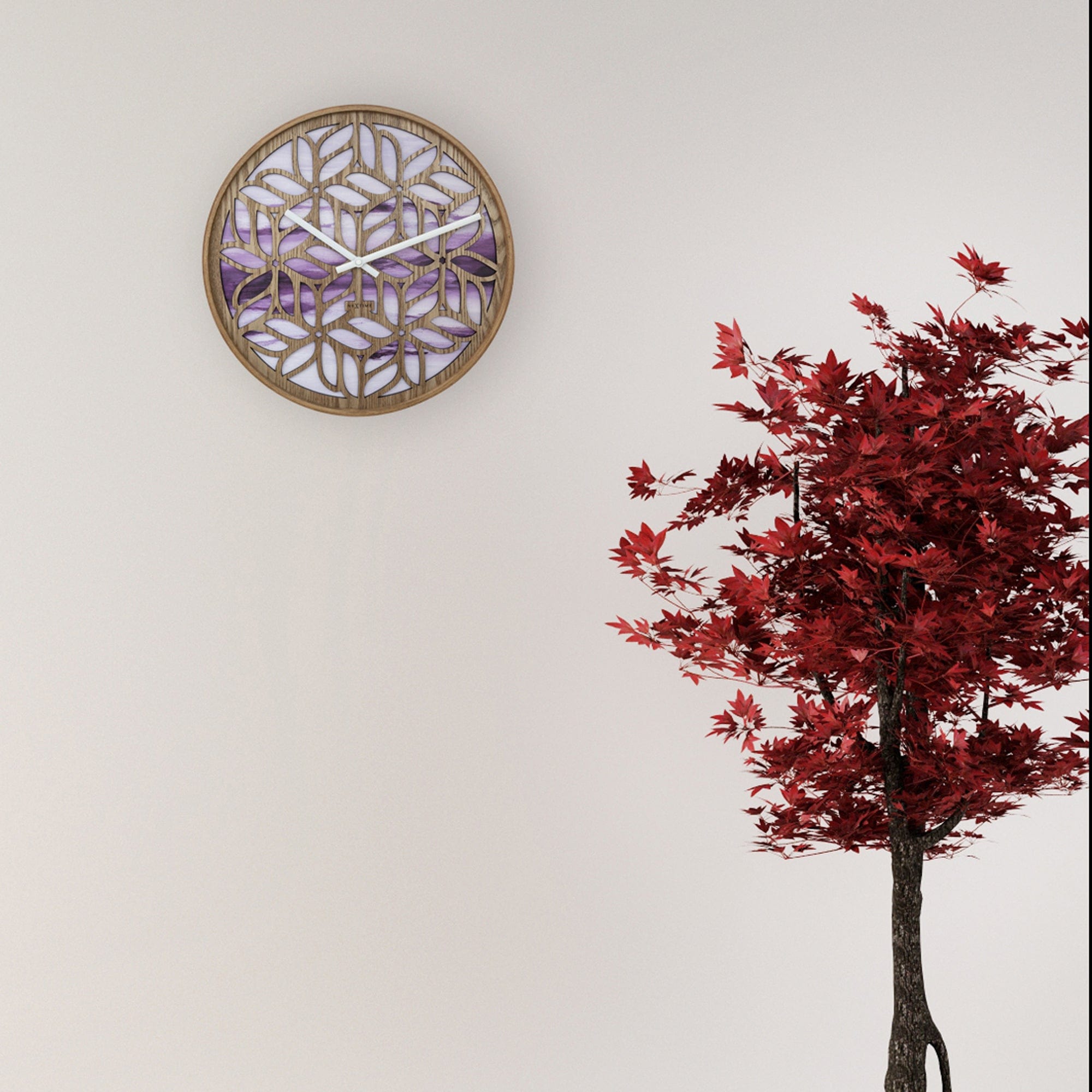 Wall clock 40cm - Silent - Purple - Wood - "Yogi" - Goat Corp