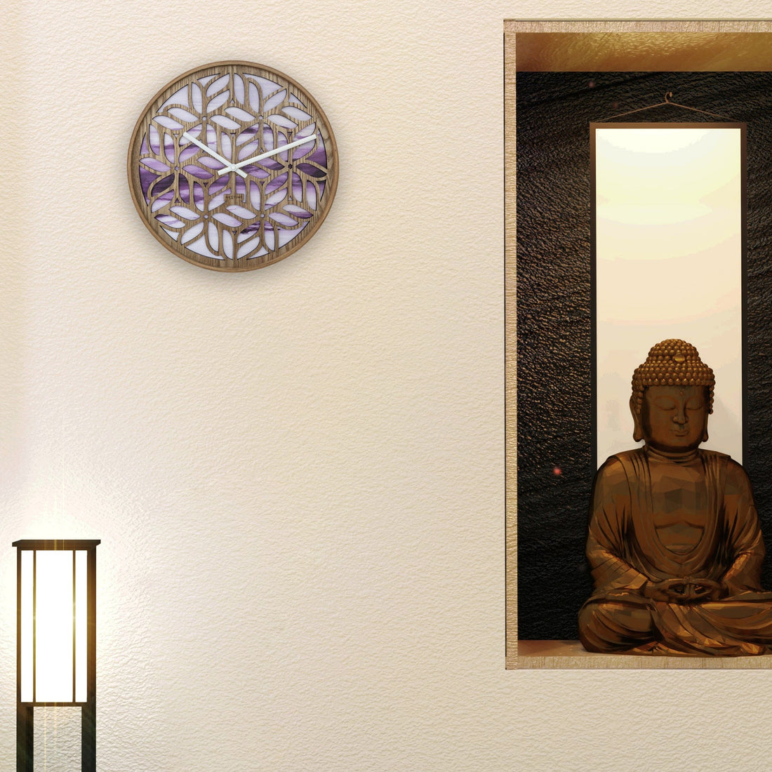 Wall clock 40cm - Silent - Purple - Wood - "Yogi" - Goat Corp