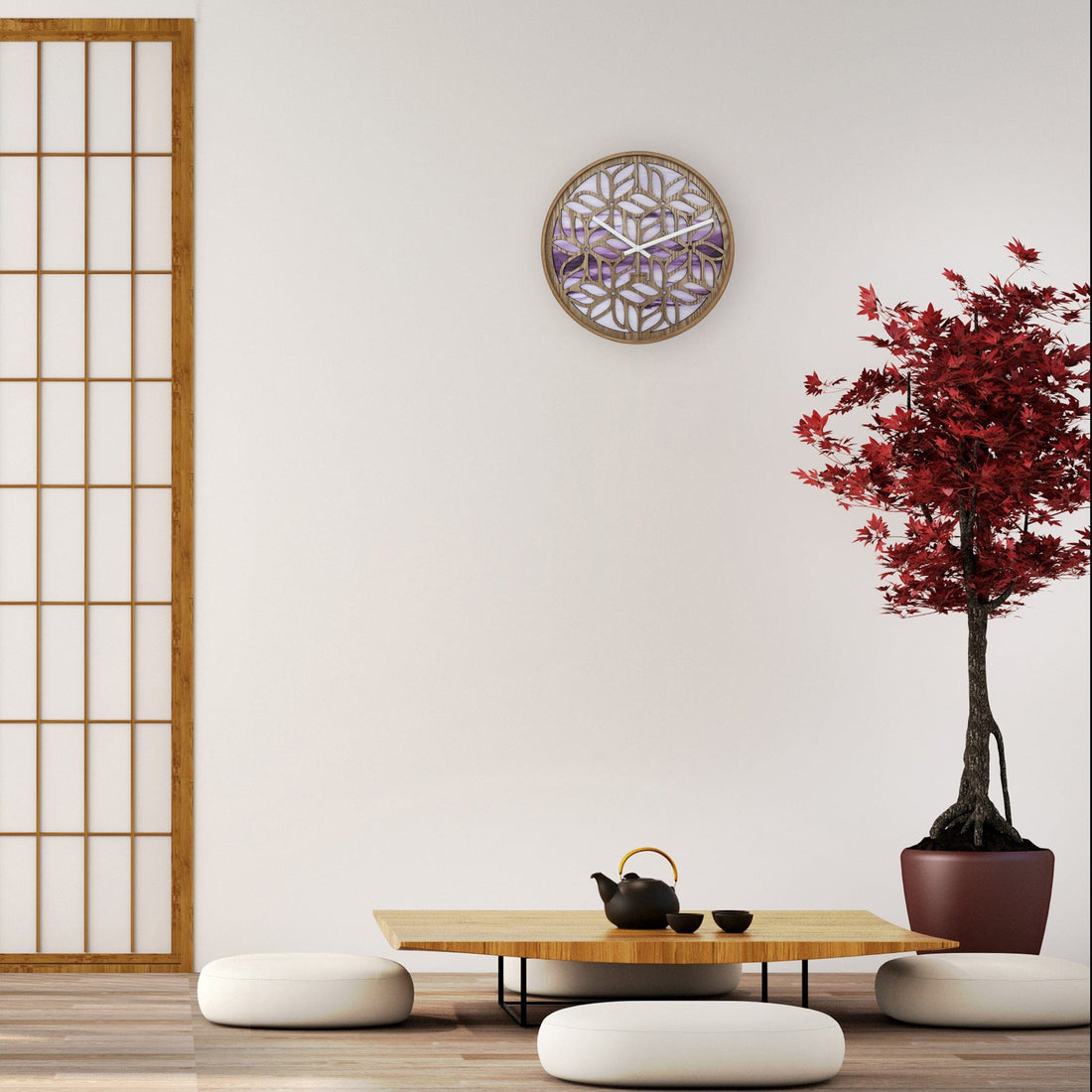 Wall clock 40cm - Silent - Purple - Wood - "Yogi" - Goat Corp