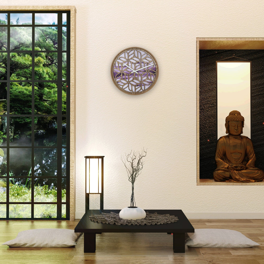 Wall clock 40cm - Silent - Purple - Wood - "Yogi" - Goat Corp