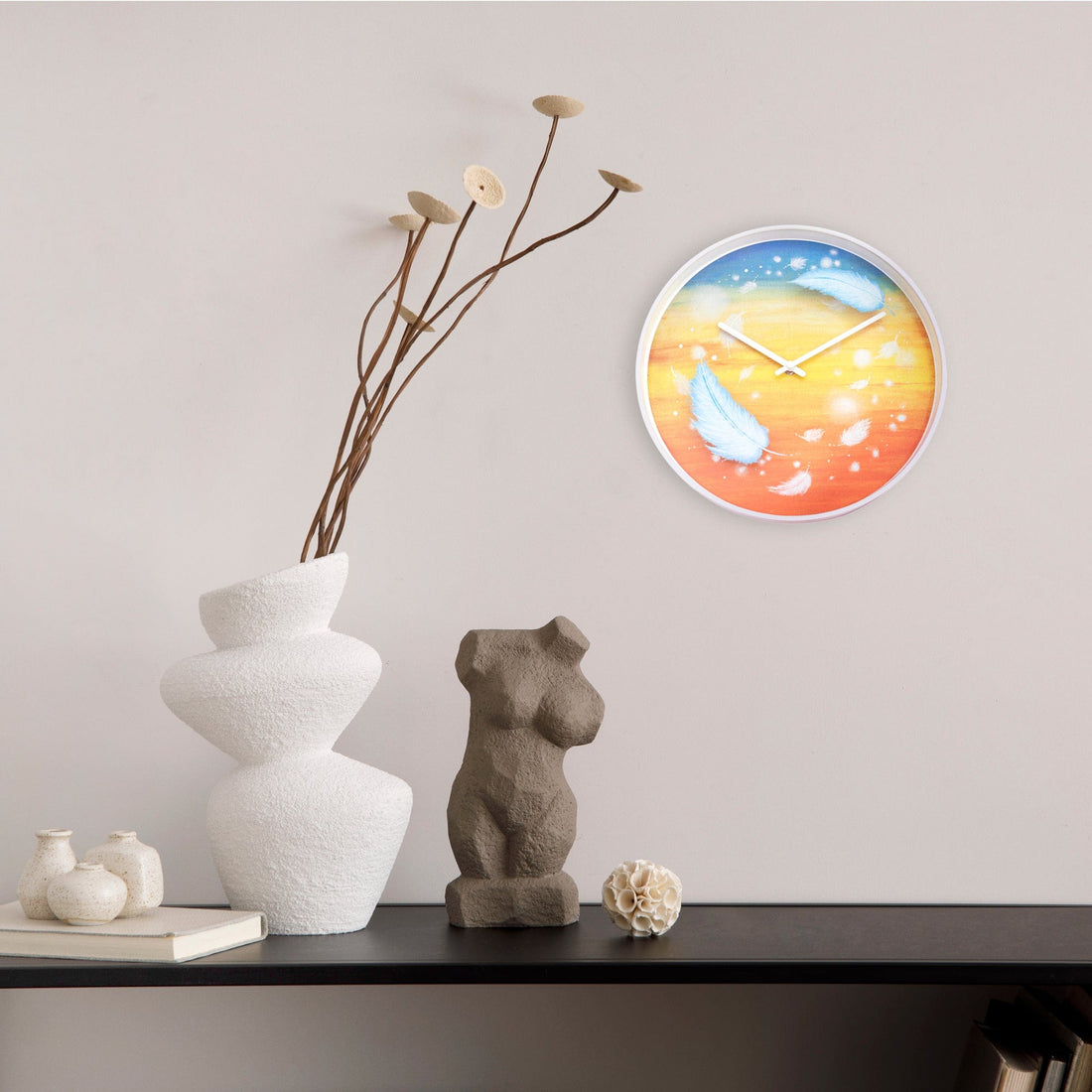 Wall clock 30cm - Silent - Multicolour - Plastic - "Feathers" - Goat Corp
