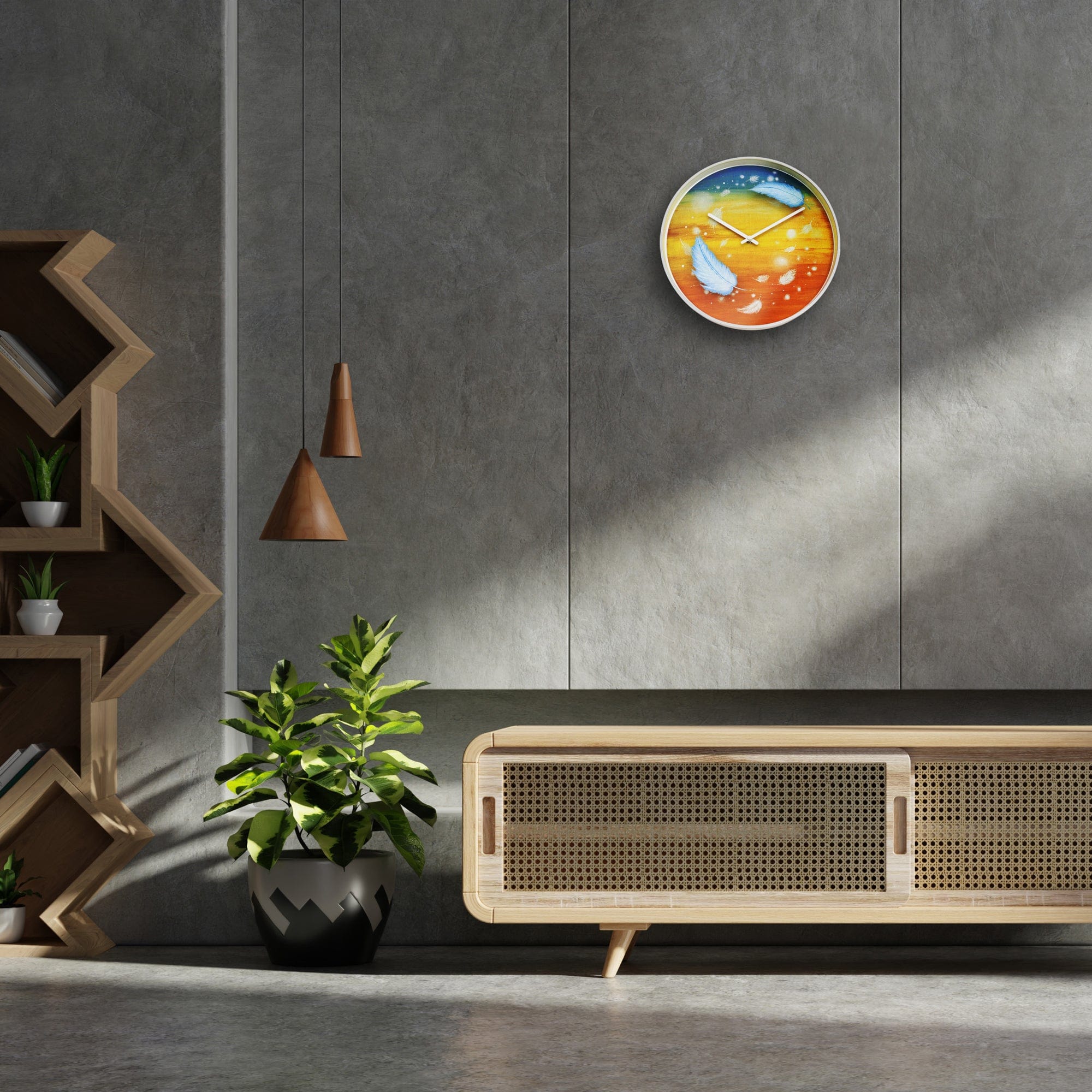 Wall clock 30cm - Silent - Multicolour - Plastic - "Feathers" - Goat Corp