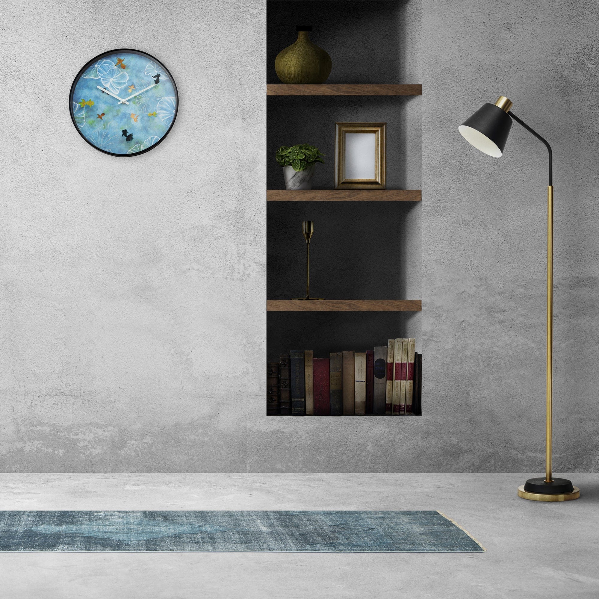 Wall clock 30cm - Silent - Blue - Plastic - "Pond" - Goat Corp