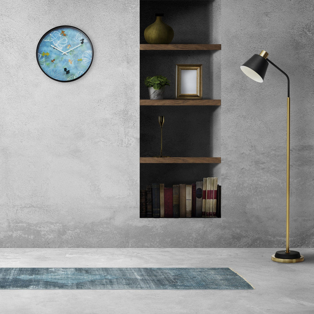 Wall clock 30cm - Silent - Blue - Plastic - "Pond" - Goat Corp