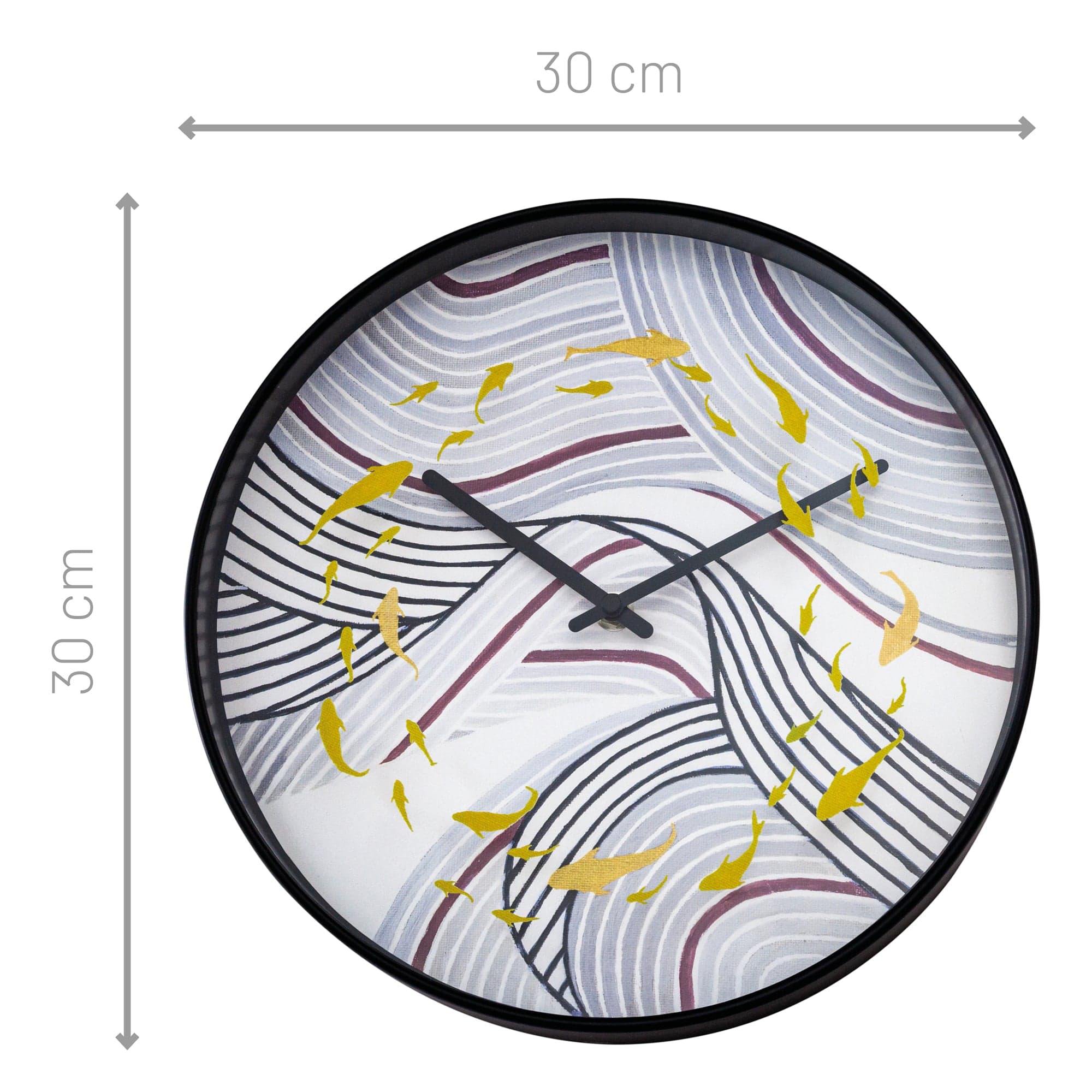 Wall clock 30cm - Silent - Grey - Plastic - "Koi" - Goat Corp