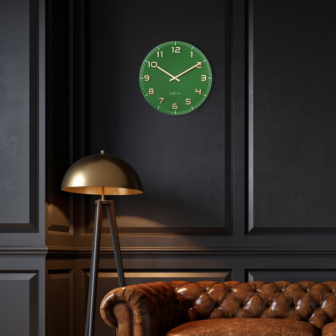 Wall clock 40cm - Silent - Green - Glass/Aluminium - "Classy Medium" - Goat Corp