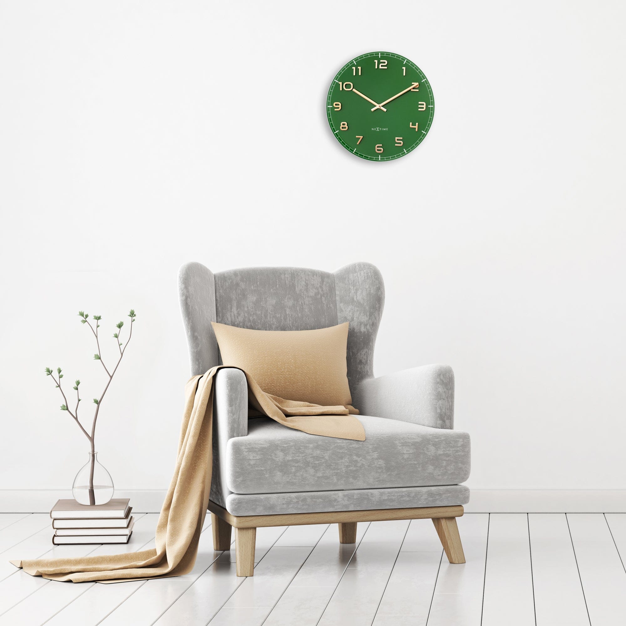 Wall clock 40cm - Silent - Green - Glass/Aluminium - "Classy Medium" - Goat Corp
