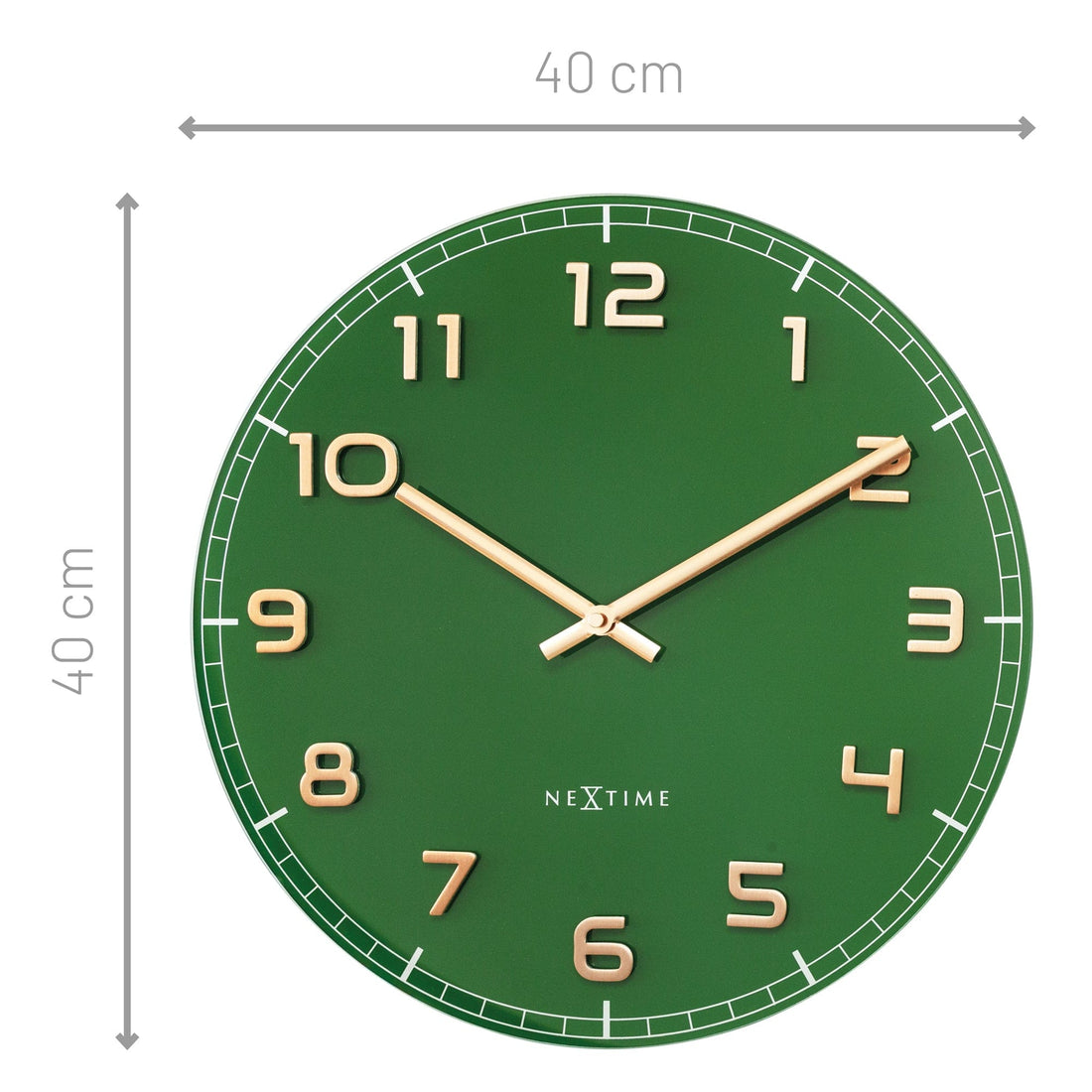 Wall clock 40cm - Silent - Green - Glass/Aluminium - "Classy Medium" - Goat Corp