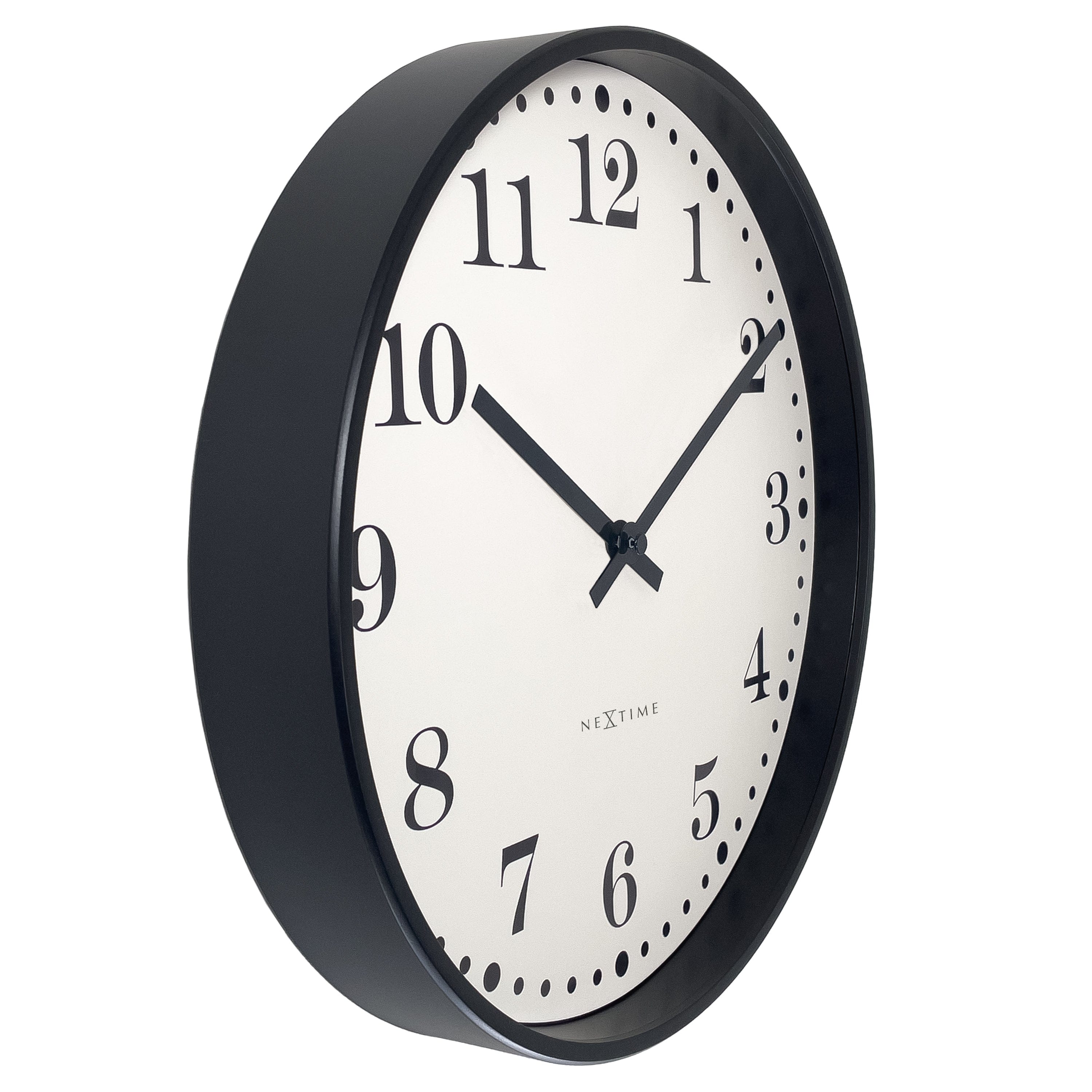 Wall clock 30cm-Silent-Black/White-Plastic-NeXtime 'Dickens' - Goat Corp