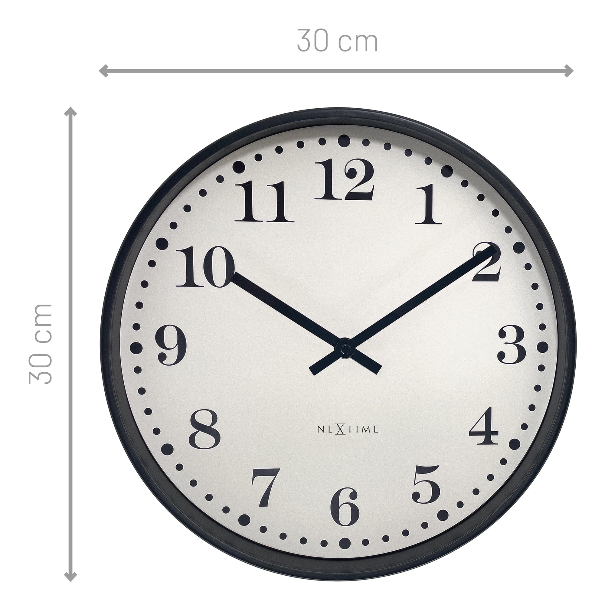 Wall clock 30cm-Silent-Black/White-Plastic-NeXtime 'Dickens' - Goat Corp