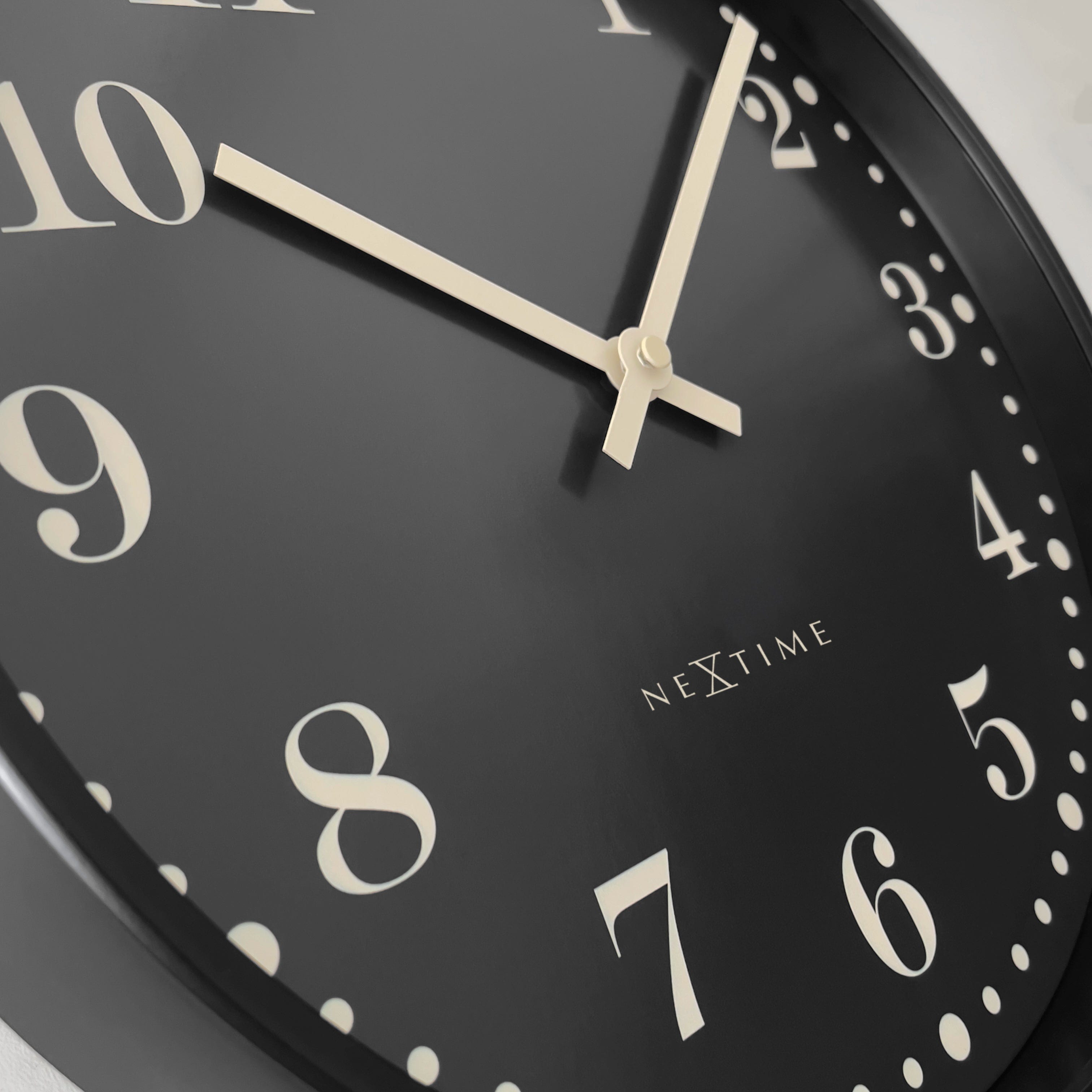 Wall clock 30cm-Silent-Black/White-Plastic-NeXtime 'Dickens' - Goat Corp
