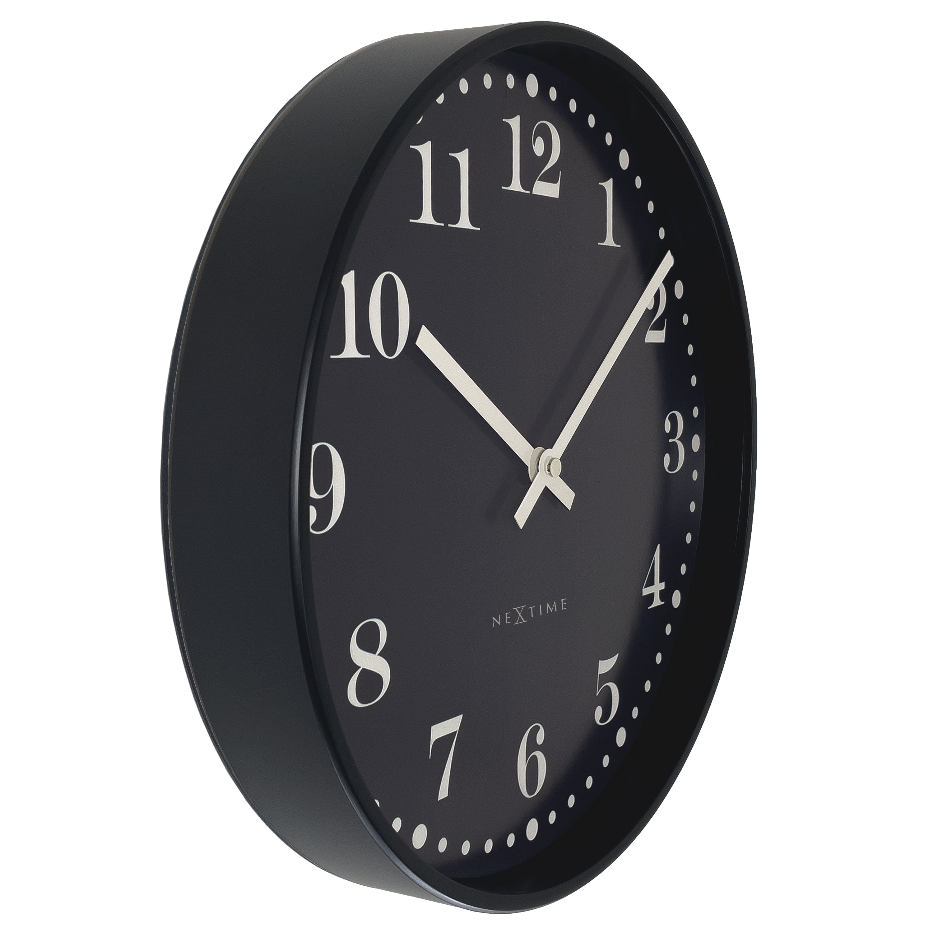 Wall clock 30cm-Silent-Black/White-Plastic-NeXtime 'Dickens' - Goat Corp