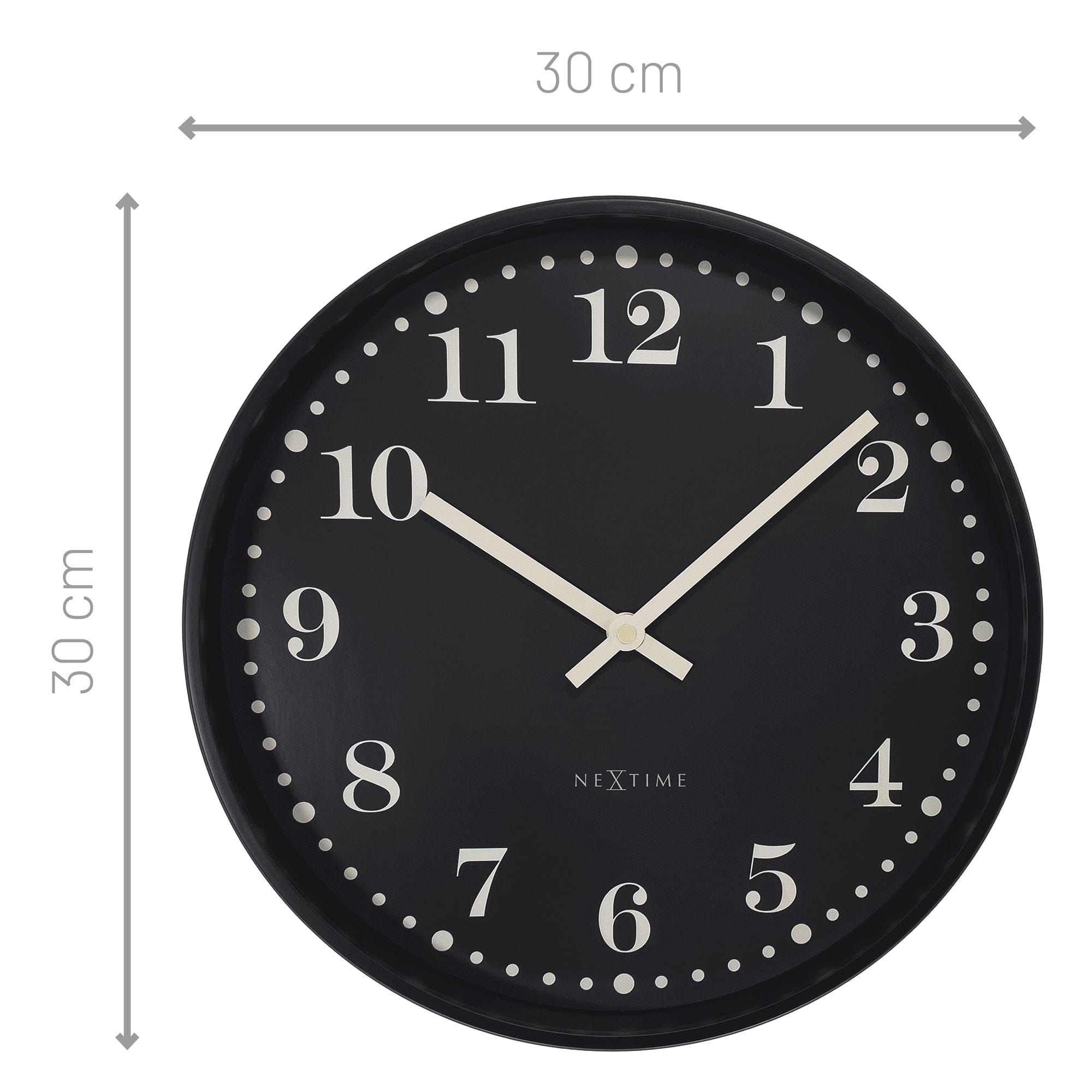 Wall clock 30cm-Silent-Black/White-Plastic-NeXtime 'Dickens' - Goat Corp